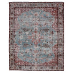 Hand-Knotted Antique Persian Tabriz Khoy Rug in Wool with Large Floral Design