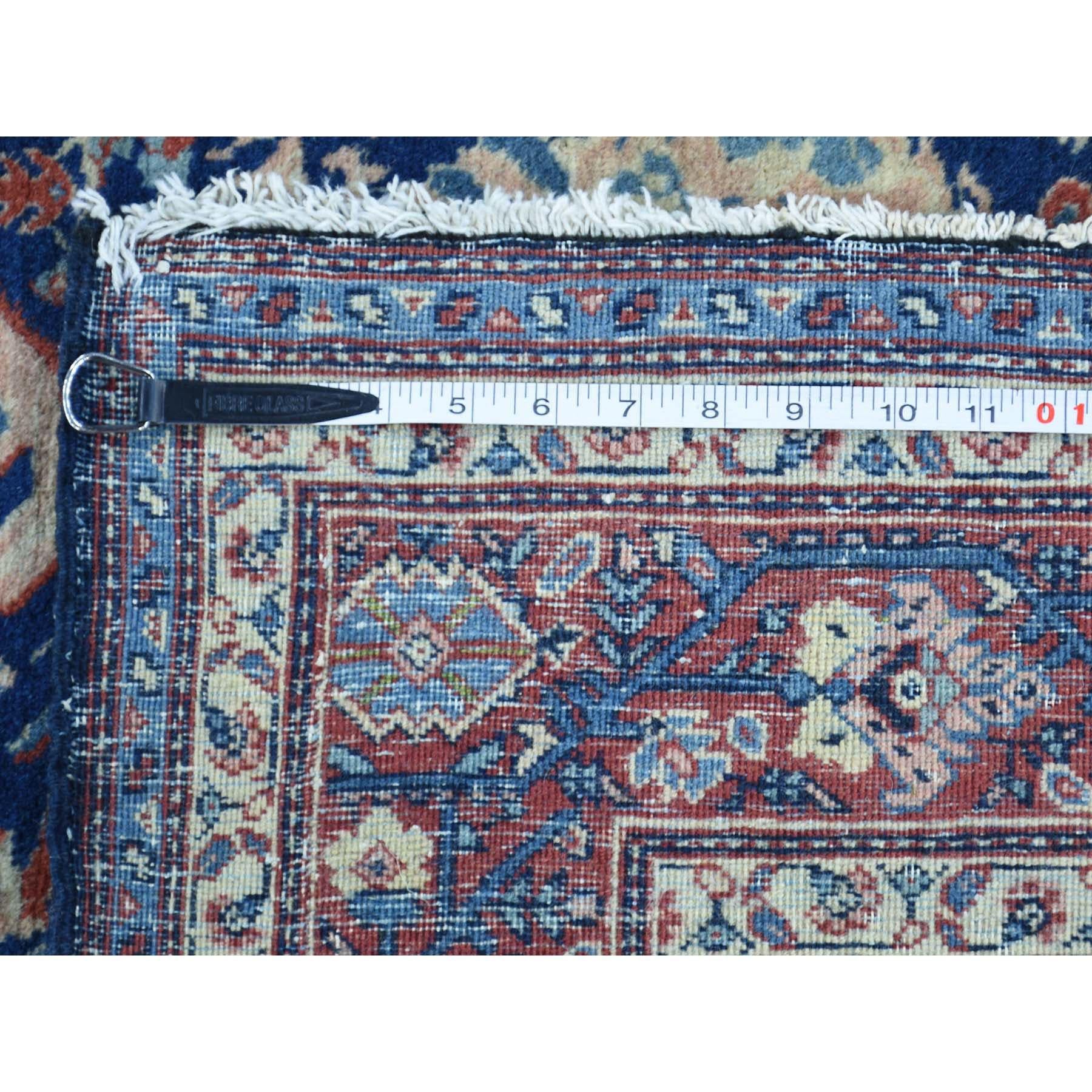 Hand-Knotted Antique Persian Tabriz Navy Blue Full Pile Rug 2