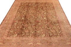 Hand-Knotted Antique Persian Tabriz Rug, All over Beige-Brown, Pink Pictorial