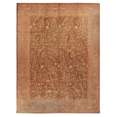 Hand-Knotted Antique Persian Tabriz Rug, All over Beige-Brown, Pink Pictorial