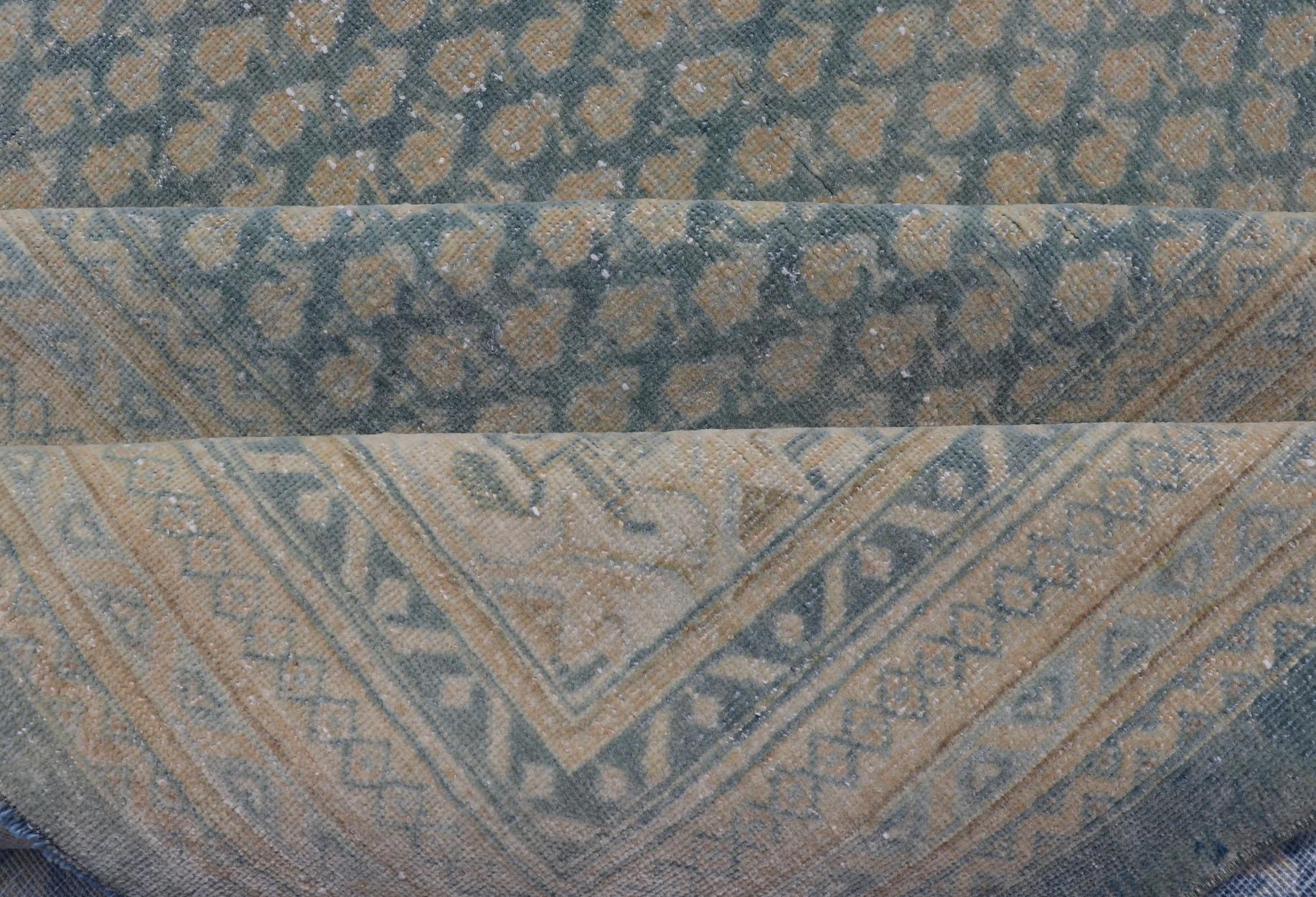 Handgeknüpfter antiker persischer Täbriz-Teppich aus Wolle mit minimalistischem Design in Blau  im Angebot 10