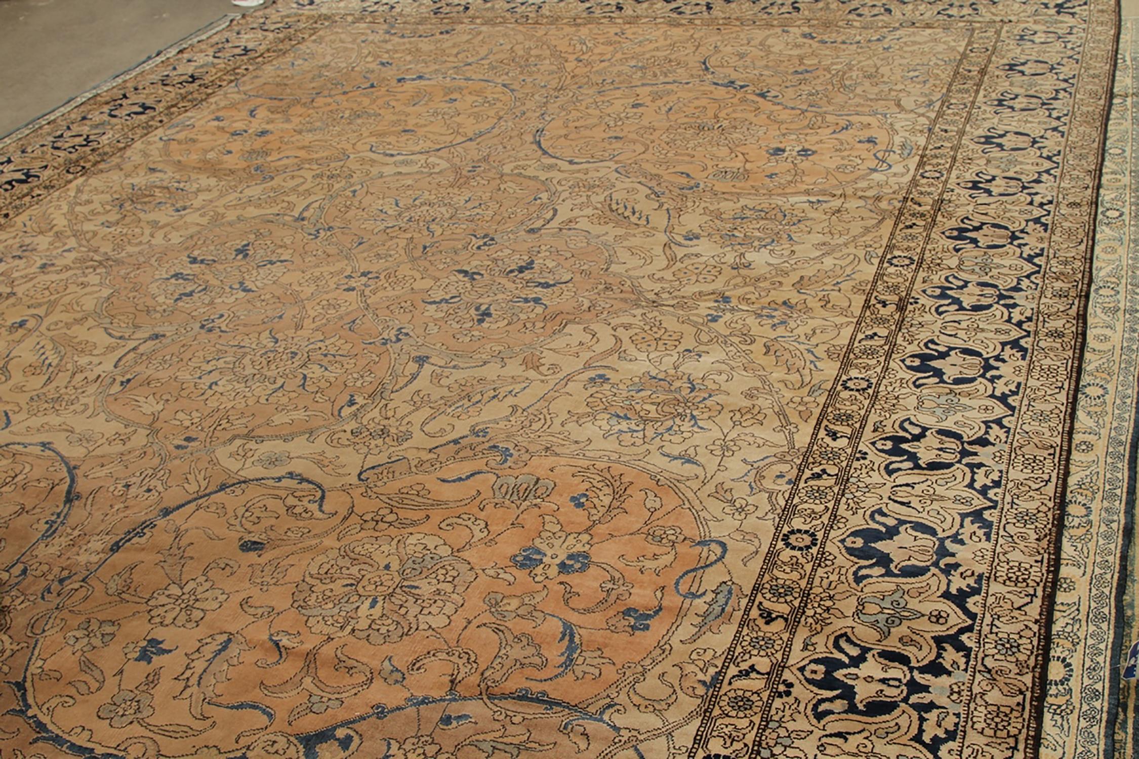 Other Hand Knotted Antique Polonaise Rug in Beige Brown Floral Pattern by Rug & Kilim For Sale