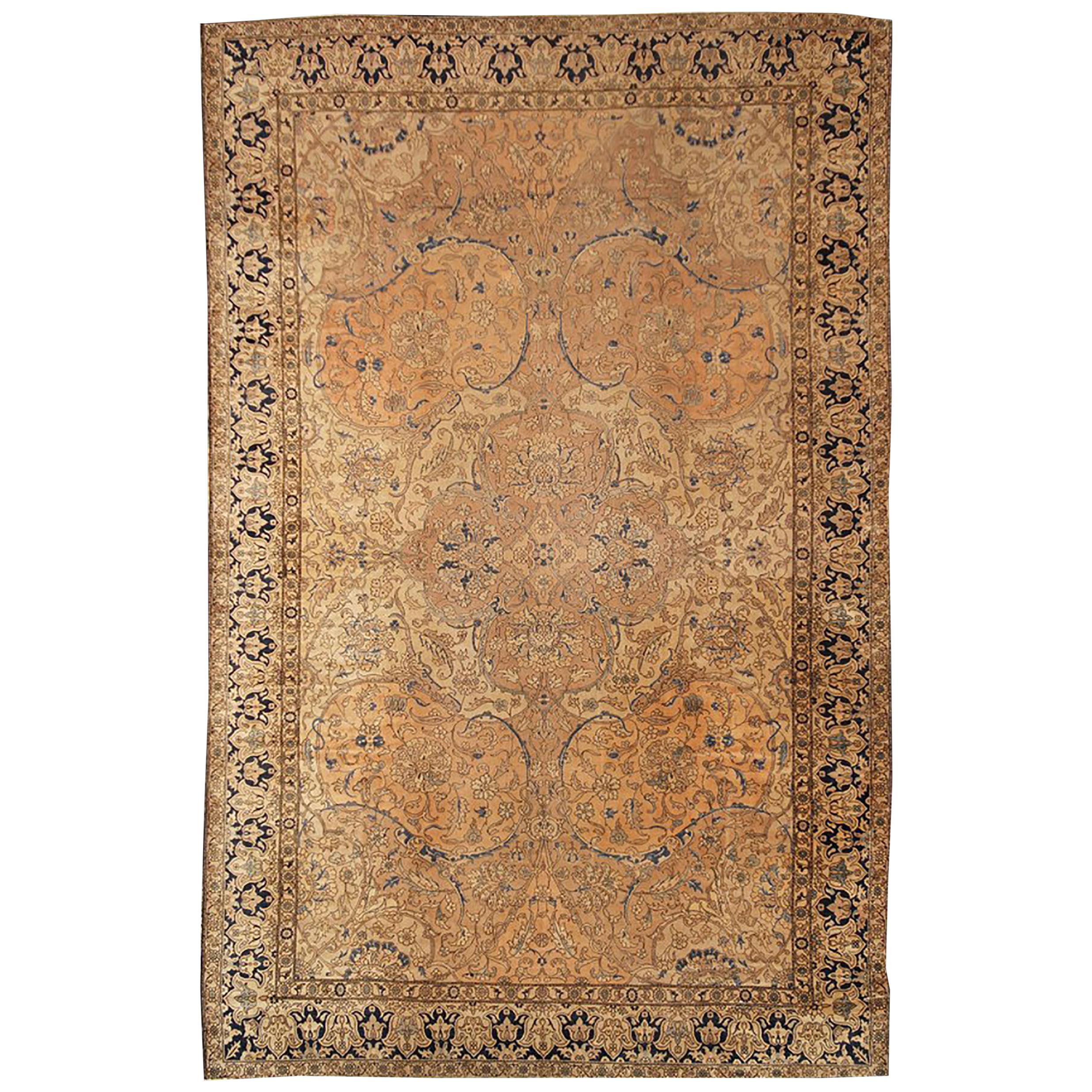 Hand Knotted Antique Polonaise Rug in Beige Brown Floral Pattern by Rug & Kilim For Sale