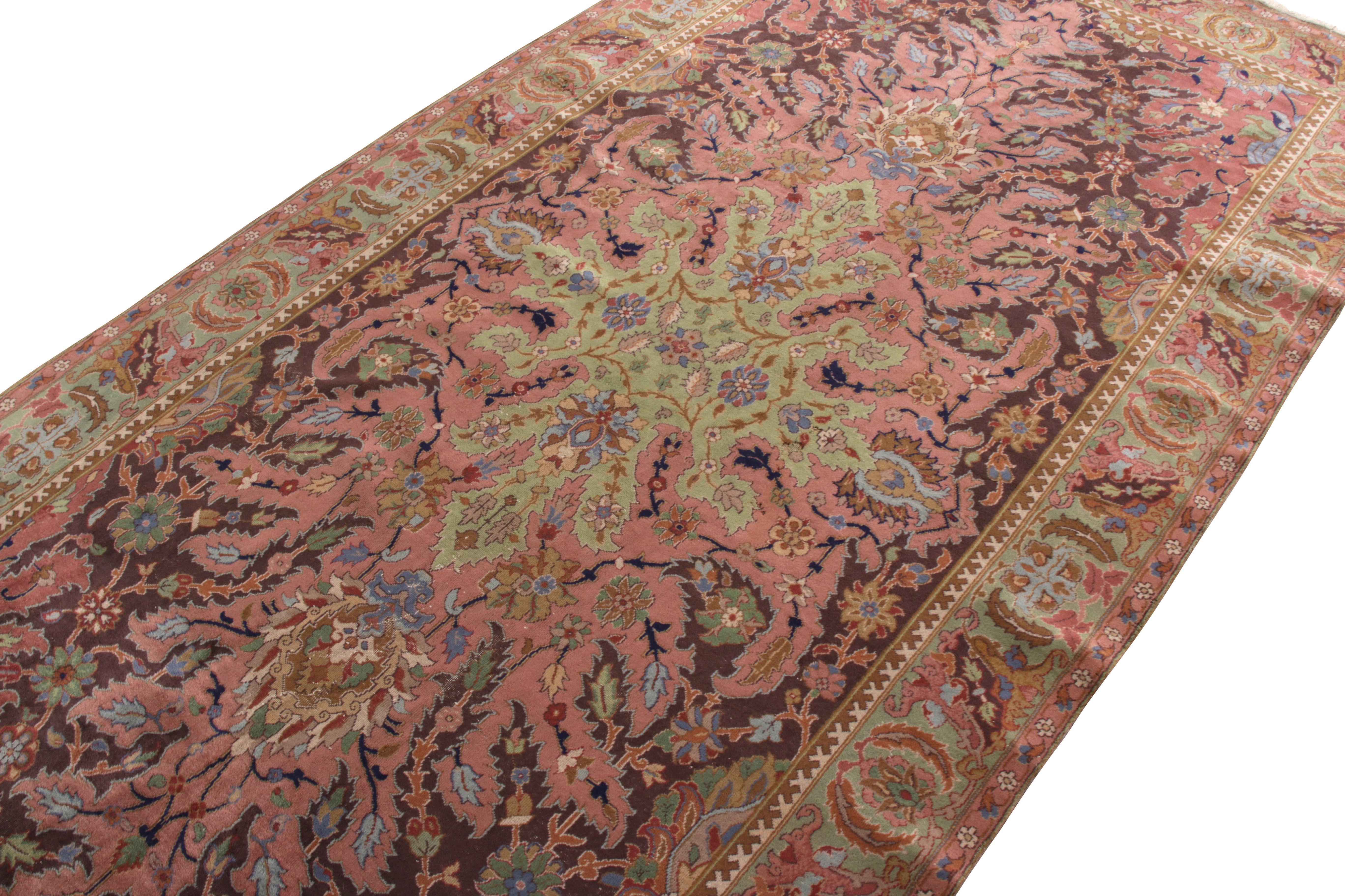 Other Hand Knotted Antique Polonaise Rug in Pink Green Floral Pattern For Sale