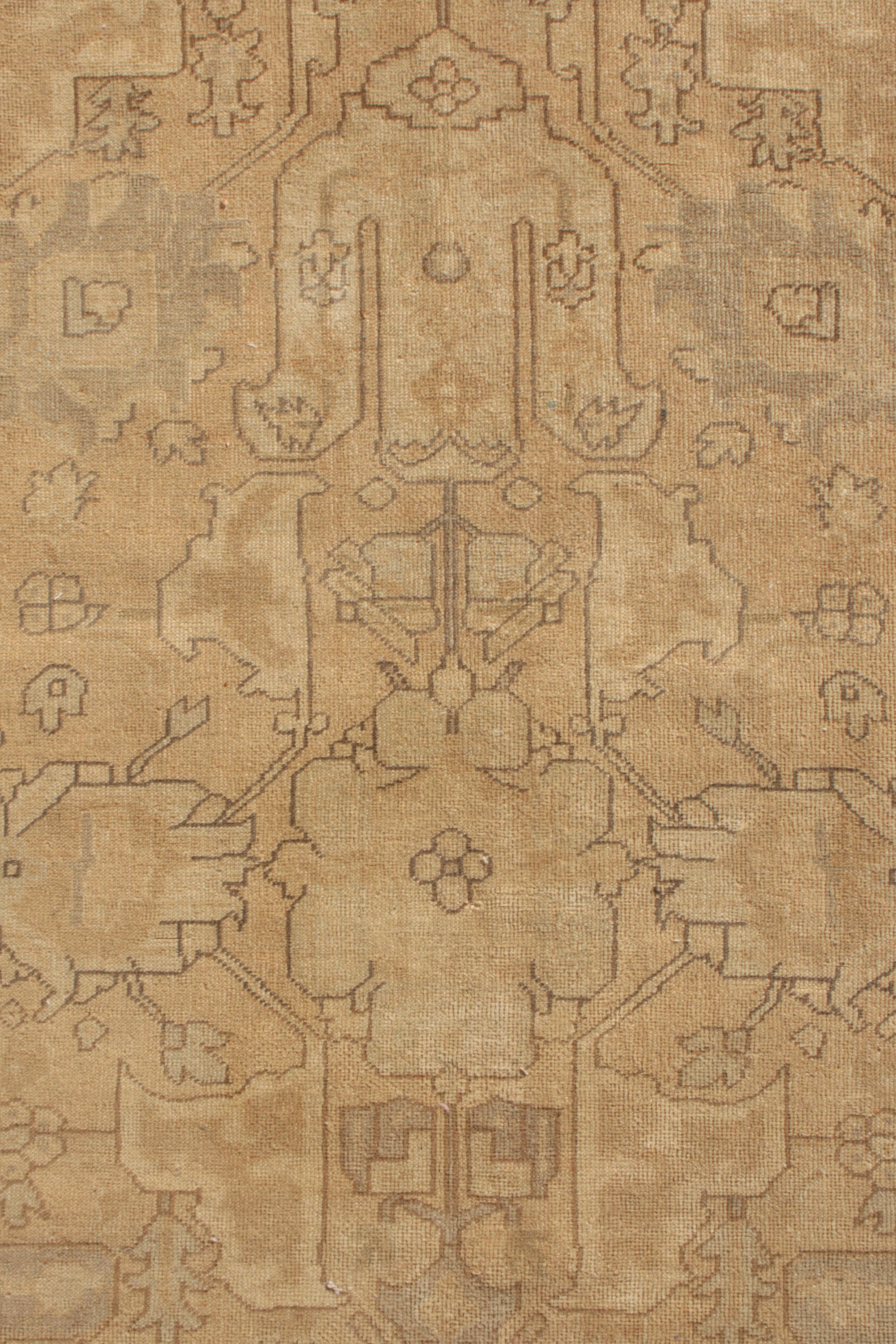 Indian Hand-Knotted Antique Polonaise Style Rug in Beige-Brown Geometric Pattern