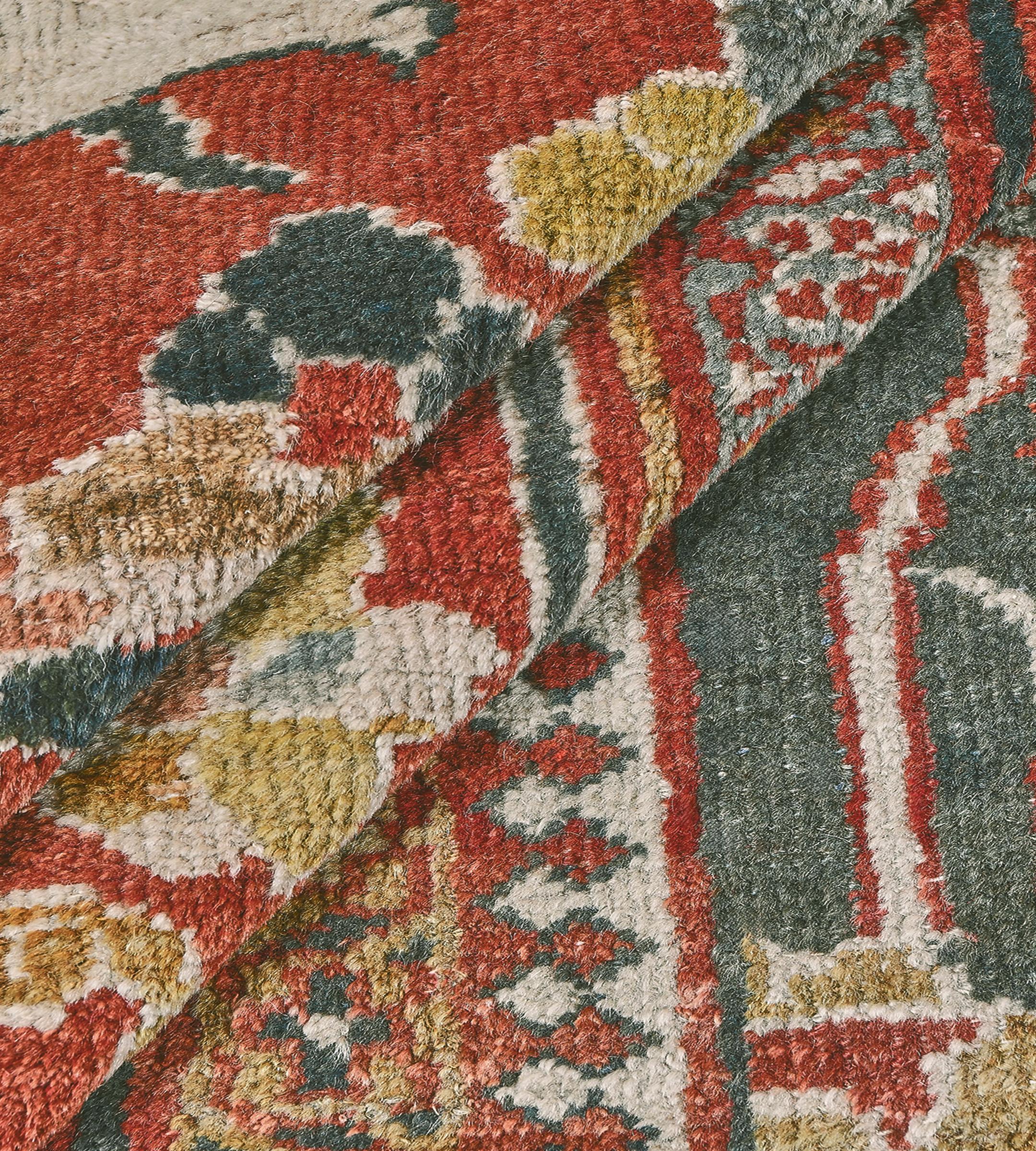 Hand-Knotted Antique Red Floral Oversized Wool Persian Ziegler Sultanabad Rug For Sale 6