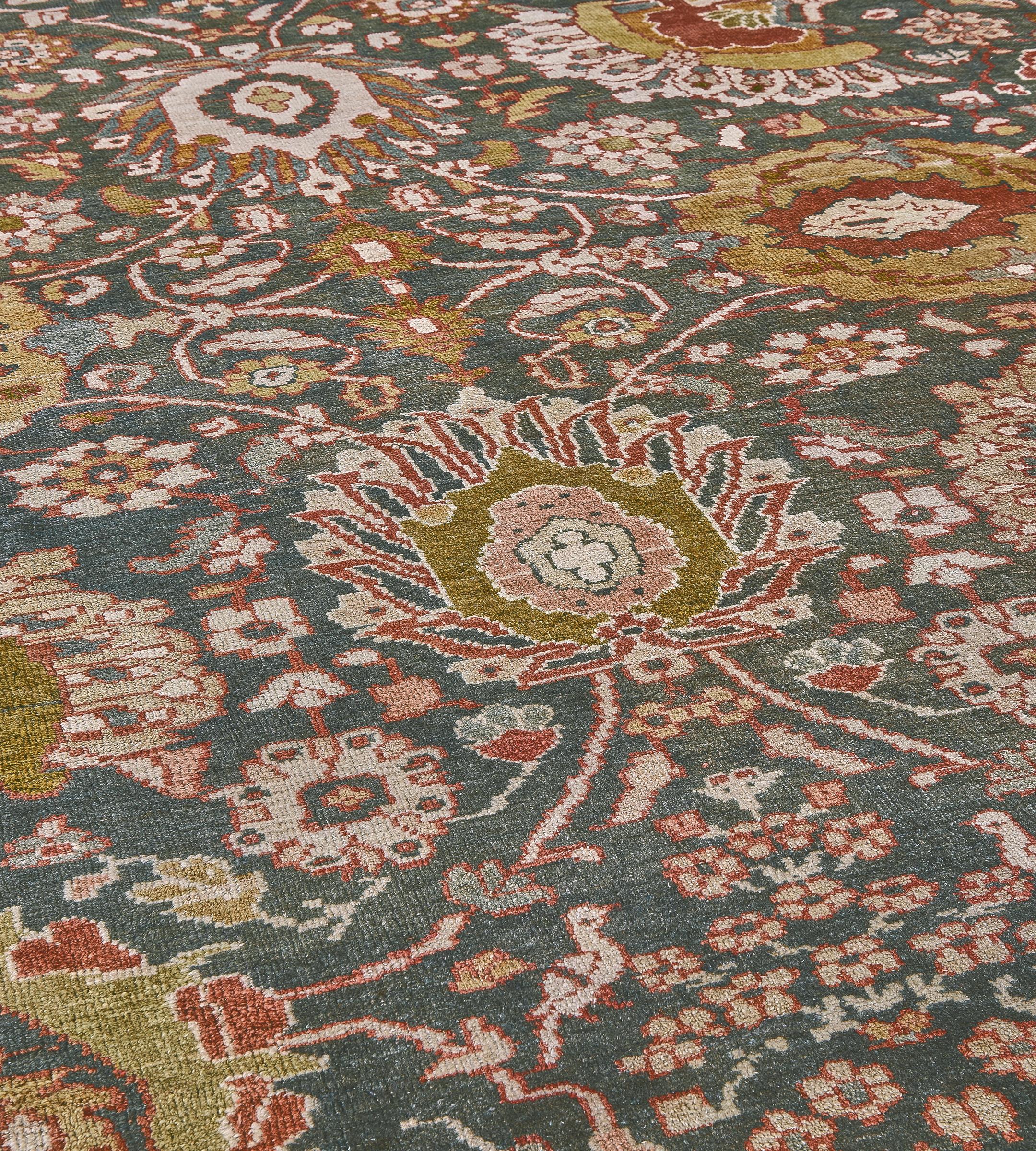 Hand-Knotted Antique Red Floral Oversized Wool Persian Ziegler Sultanabad Rug In Good Condition For Sale In West Hollywood, CA