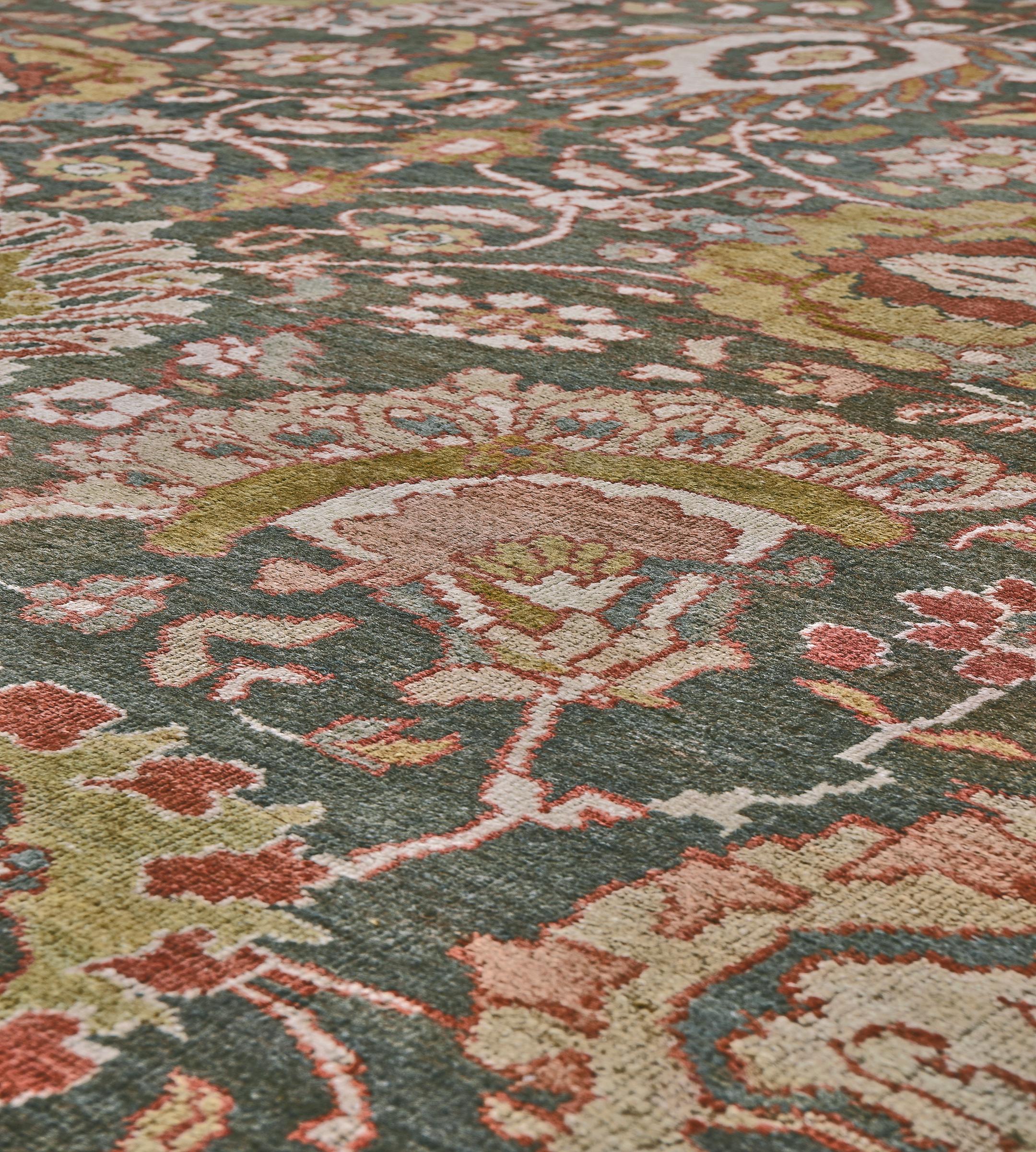 Hand-Knotted Antique Red Floral Oversized Wool Persian Ziegler Sultanabad Rug For Sale 1