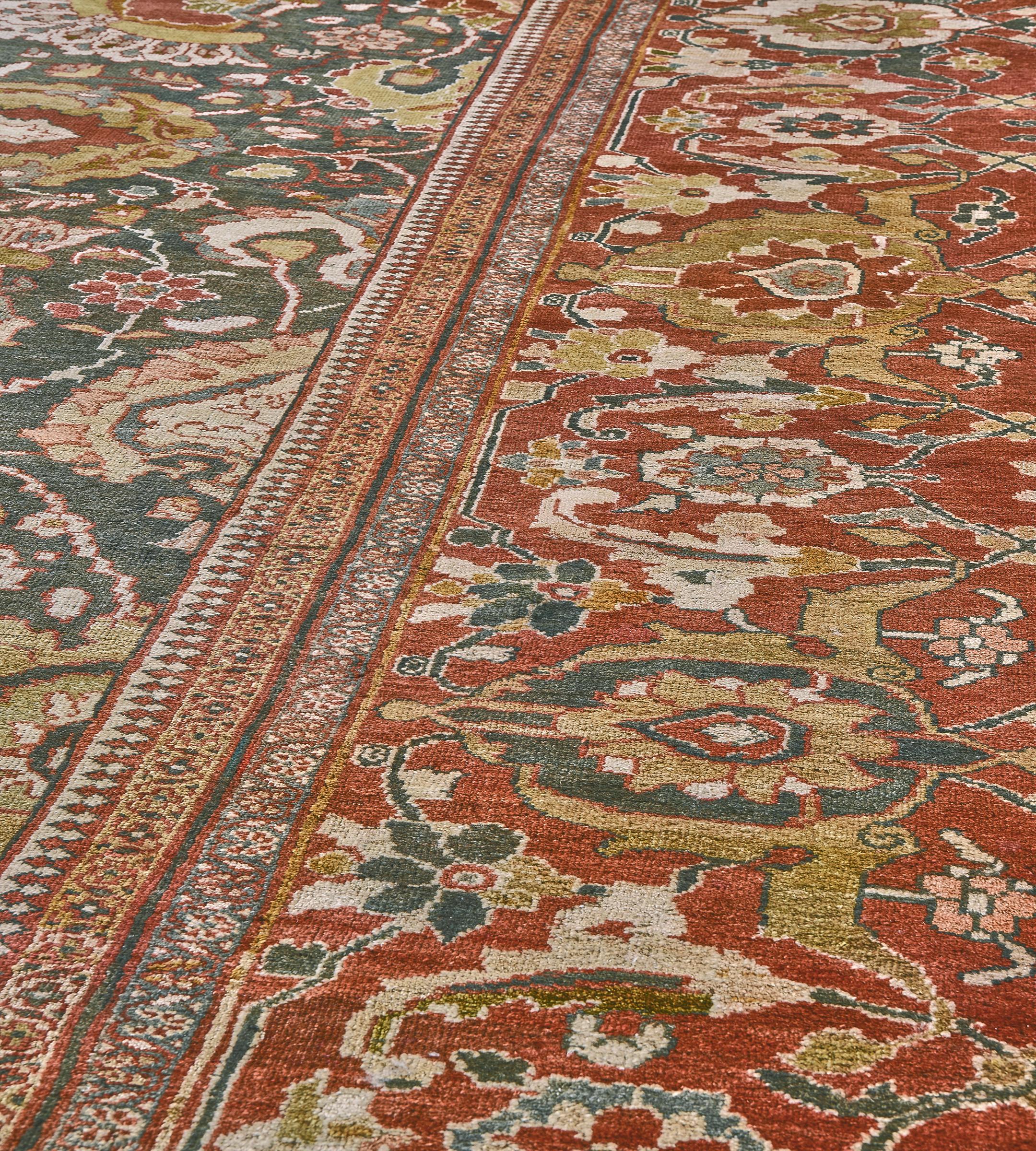 Hand-Knotted Antique Red Floral Oversized Wool Persian Ziegler Sultanabad Rug For Sale 2