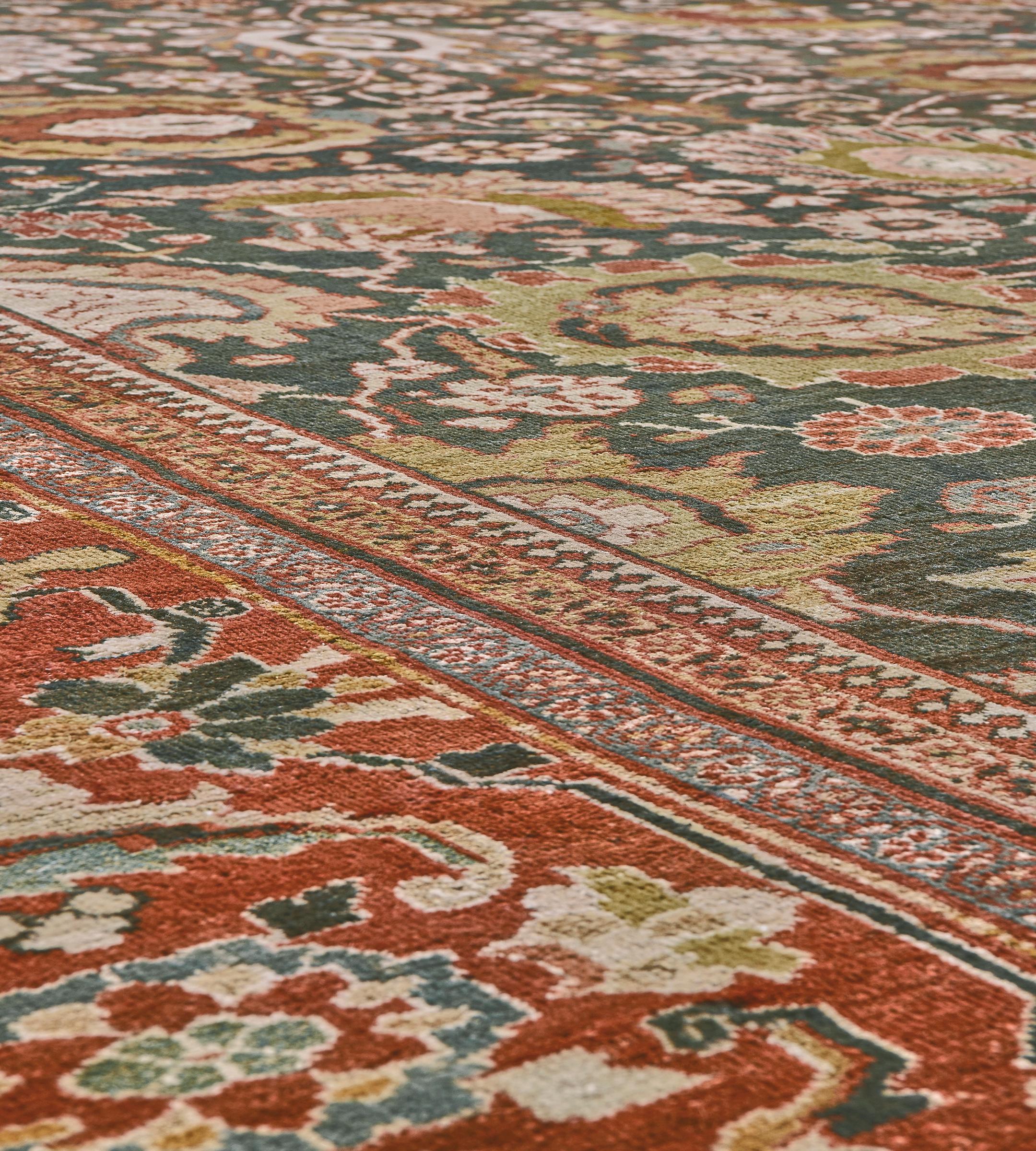 Hand-Knotted Antique Red Floral Oversized Wool Persian Ziegler Sultanabad Rug For Sale 3