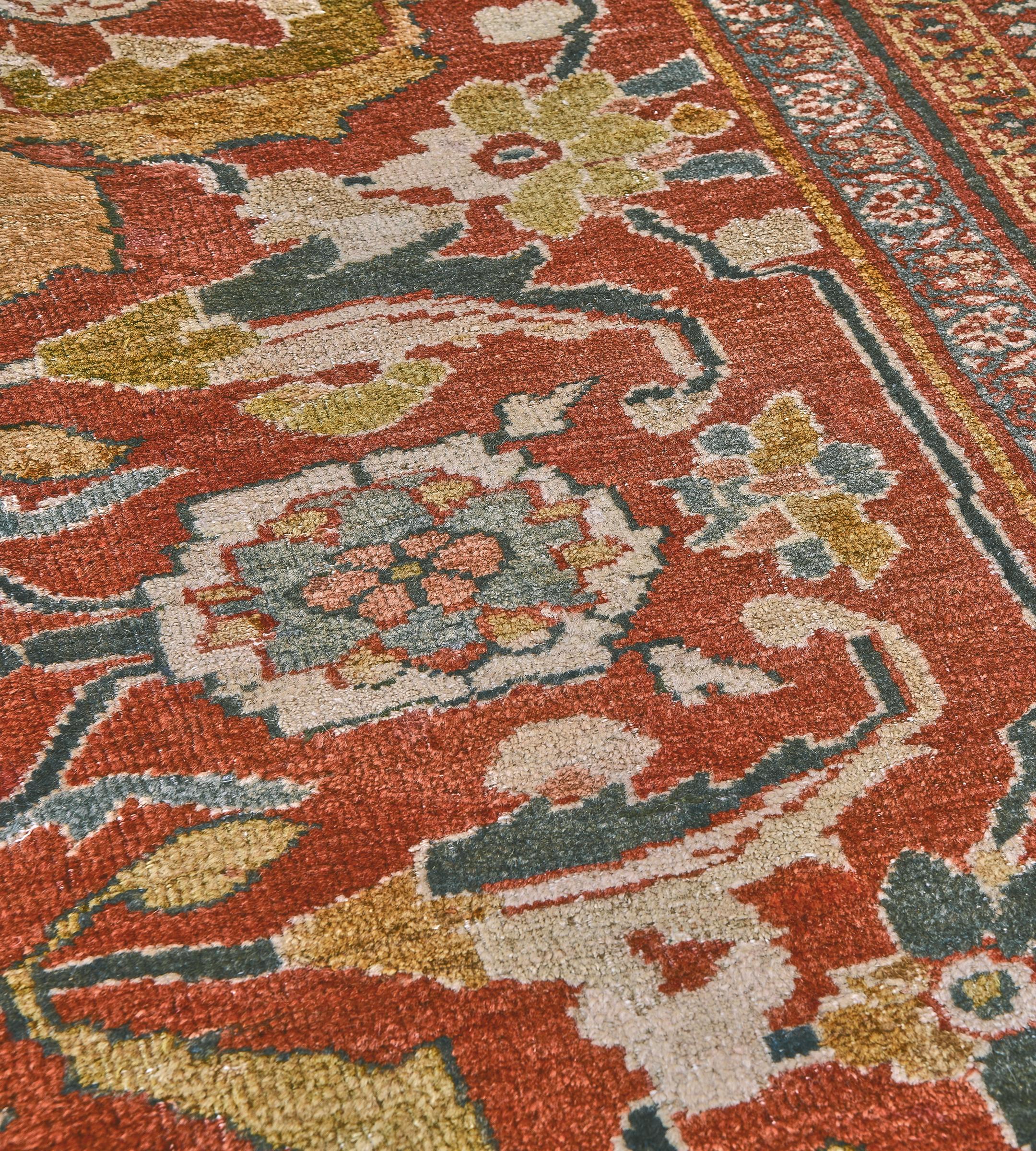 Hand-Knotted Antique Red Floral Oversized Wool Persian Ziegler Sultanabad Rug For Sale 4