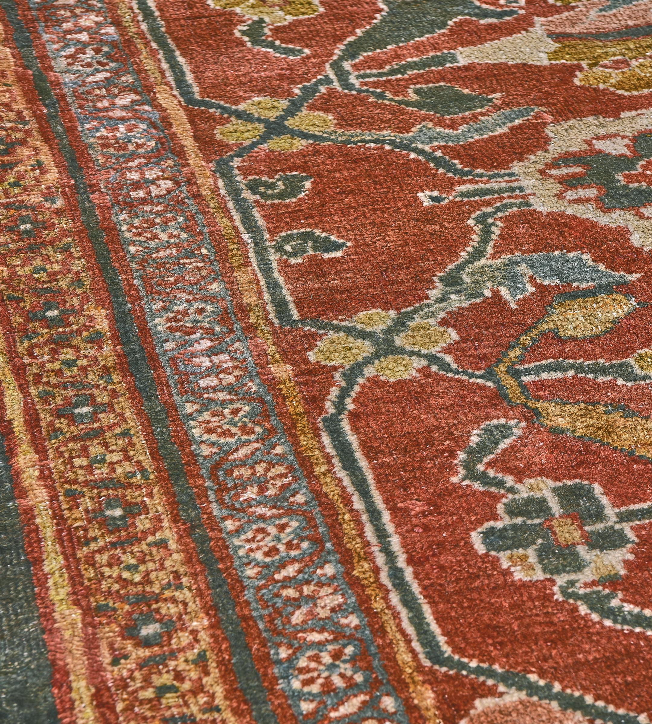 Hand-Knotted Antique Red Floral Oversized Wool Persian Ziegler Sultanabad Rug For Sale 5