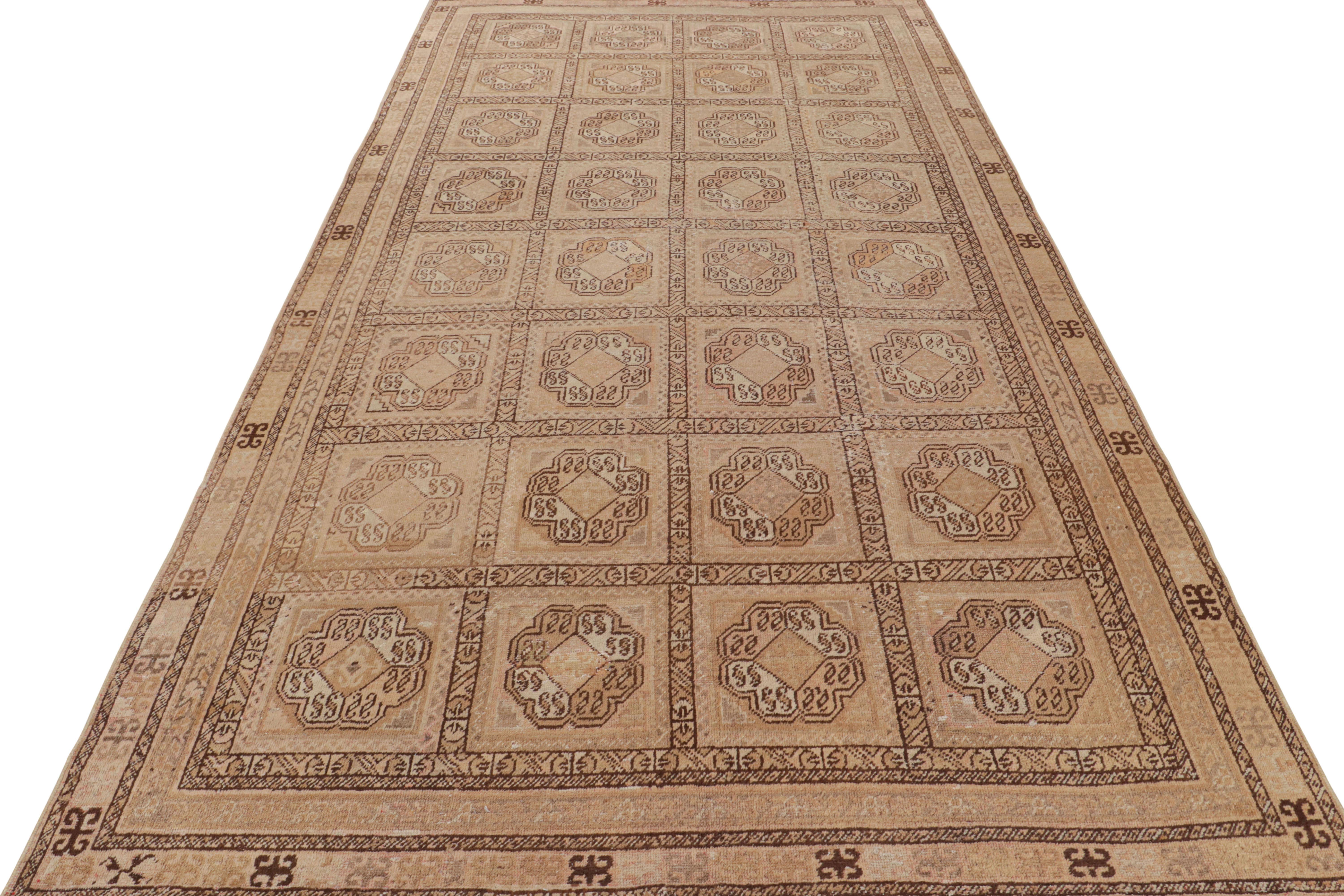 Hand-Knotted Hand Knotted Antique Rug Beige Brown All-Over Medallion Pattern by Rug & Kilim For Sale