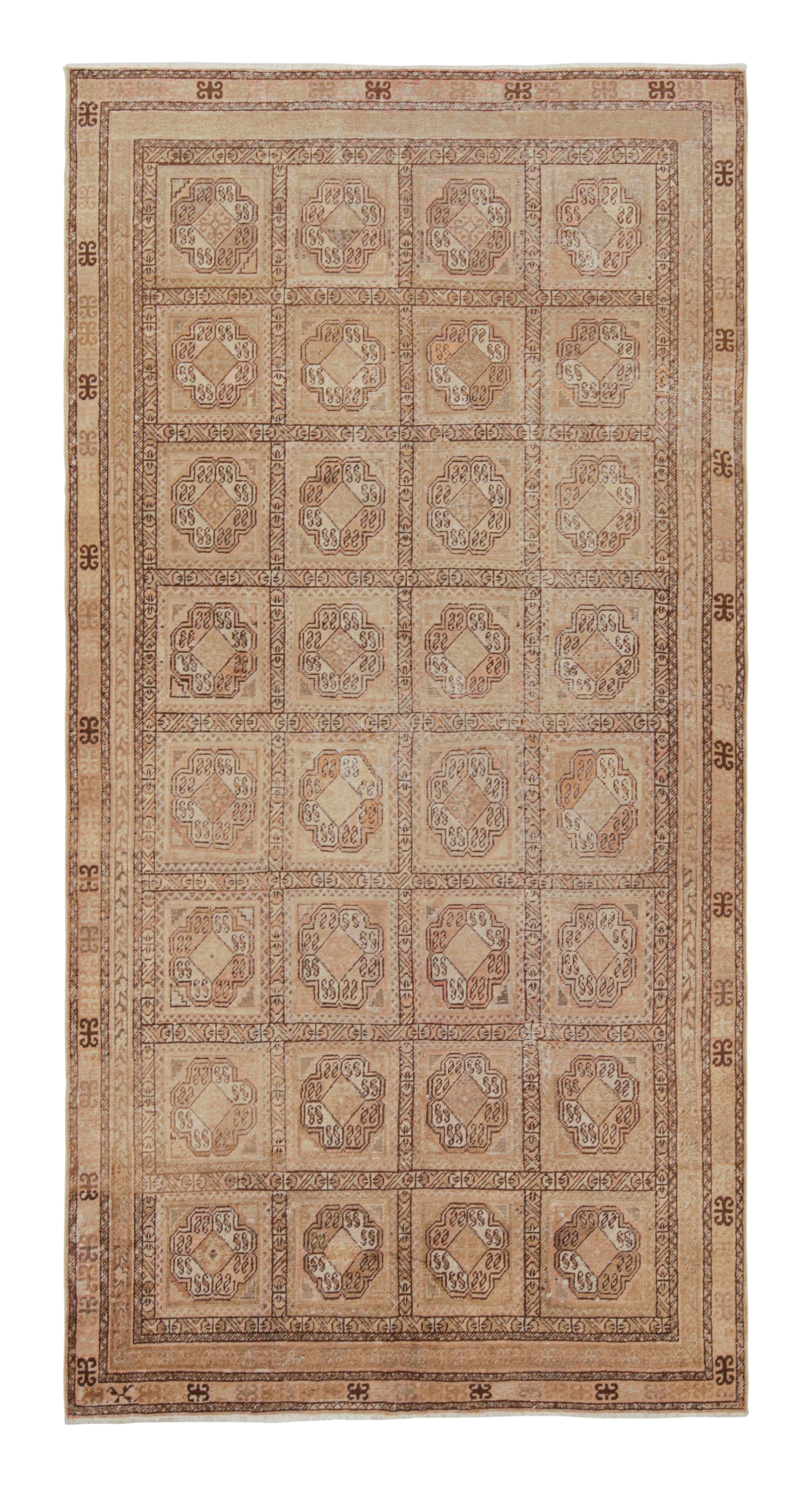 Hand Knotted Antique Rug Beige Brown All-Over Medallion Pattern by Rug & Kilim