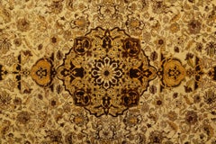 Tapis ancien noué à la main, tapis de salon beige à fleurs dorées