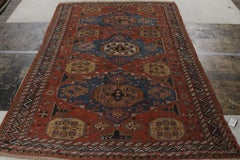 Hand-Knotted Antique Rug in Red, Blue, Medallion All over Pattern by Rug & Kilim
