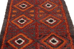 Hand Knotted Antique Rug Red Black Style Runner Diamond Pattern by Rug & Kilim