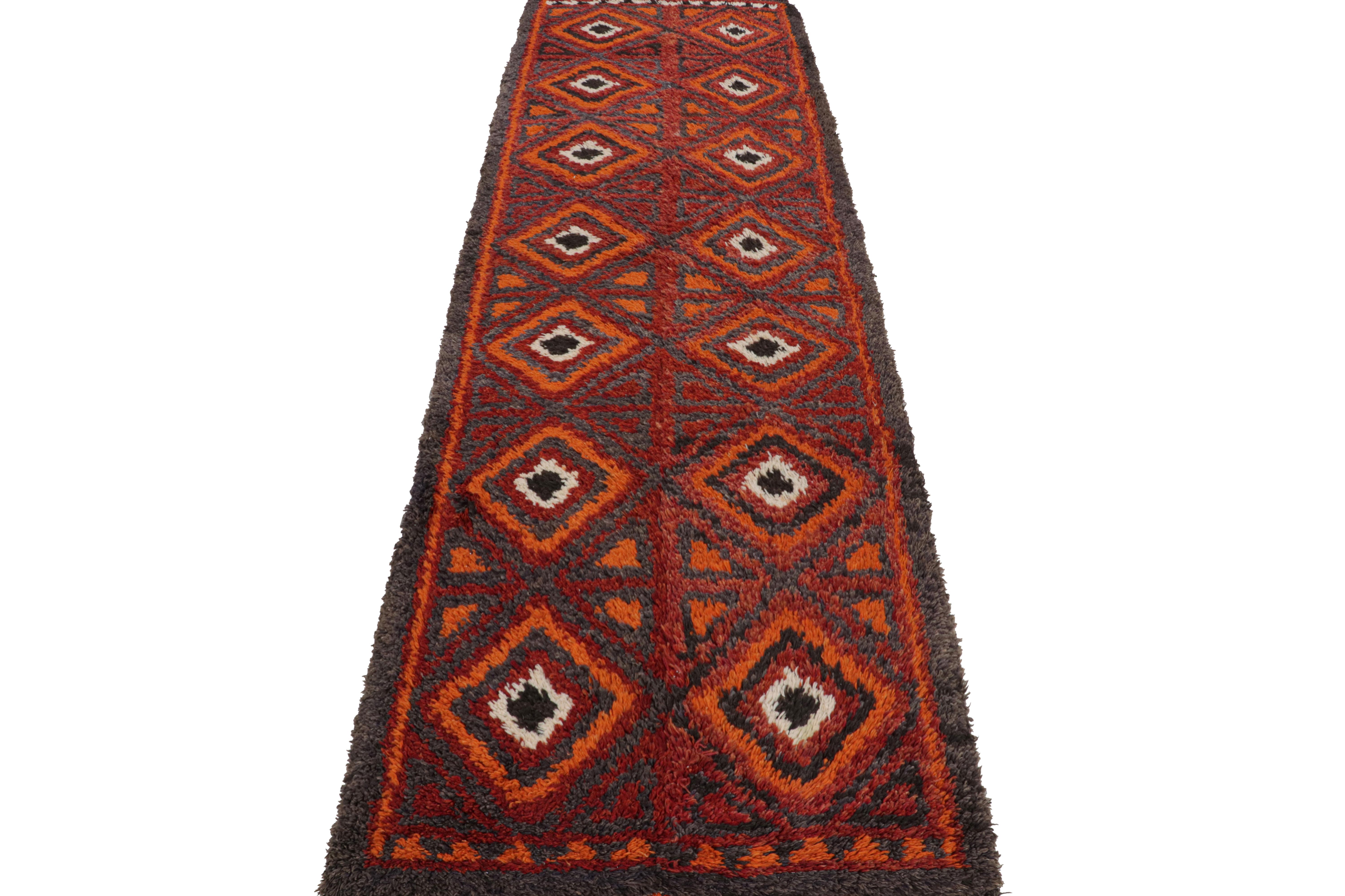 Hand Knotted Antique Rug Red Black Style Runner Diamond Pattern by Rug & Kilim In Good Condition For Sale In Long Island City, NY