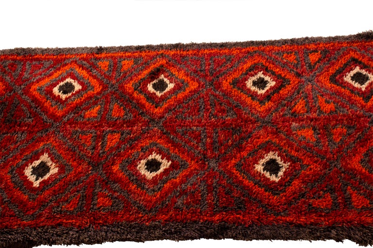 Hand Knotted Antique Rug Red Moroccan Style Runner High Pile and