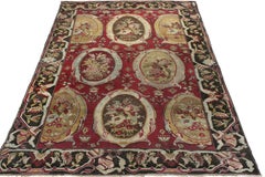 Hand-Knotted Antique Russian Rug in Red, Brown Floral Pattern by Rug & Kilim