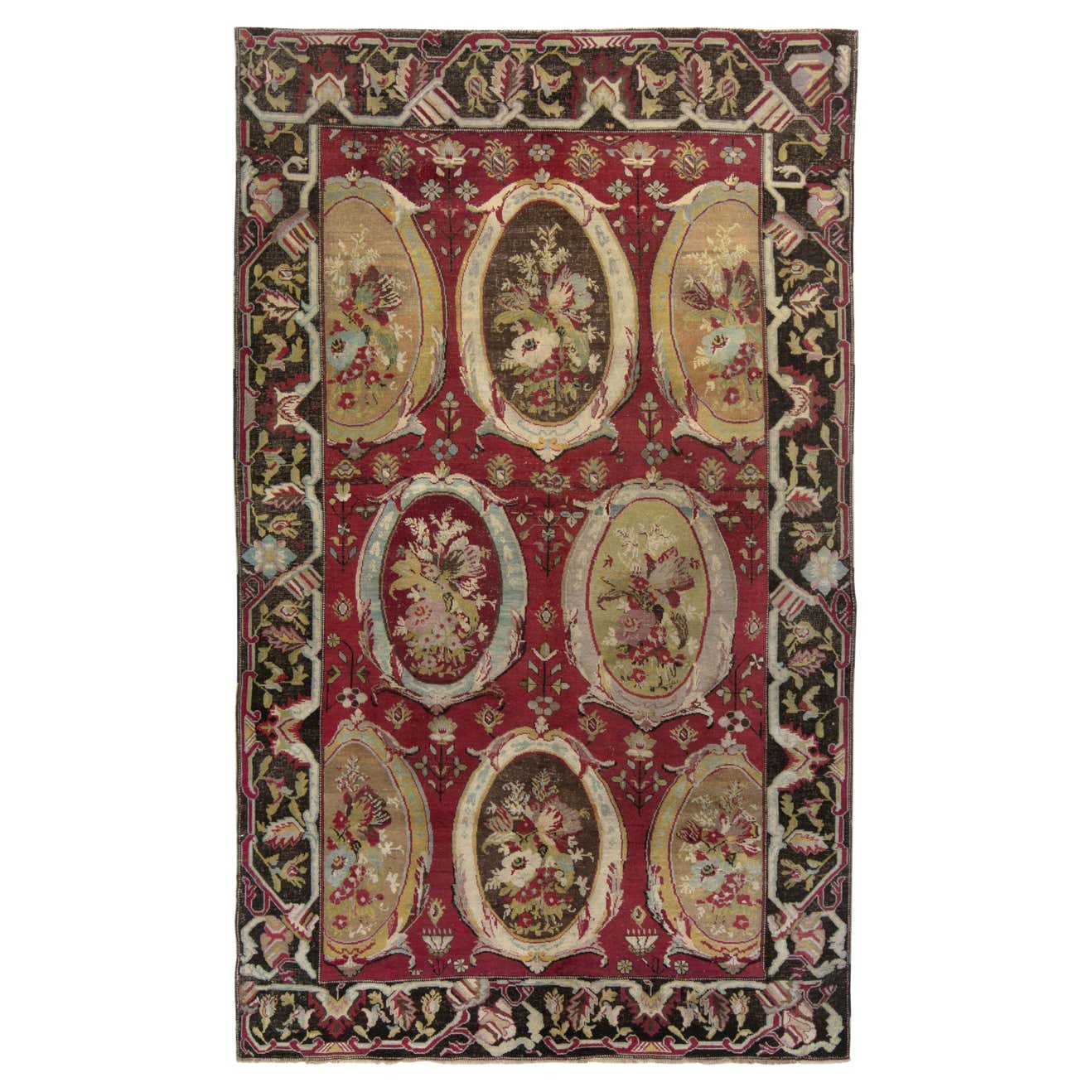 Hand-Knotted Antique Russian Rug in Red, Brown Floral Pattern by Rug ...