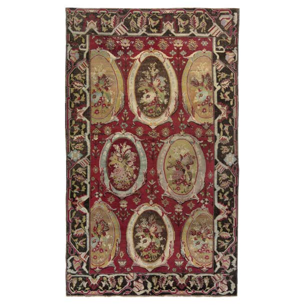 Hand-Knotted Antique Russian Rug in Red, Brown Floral Pattern by Rug ...