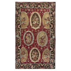 Hand-Knotted Antique Russian Rug in Red, Brown Floral Pattern by Rug & Kilim