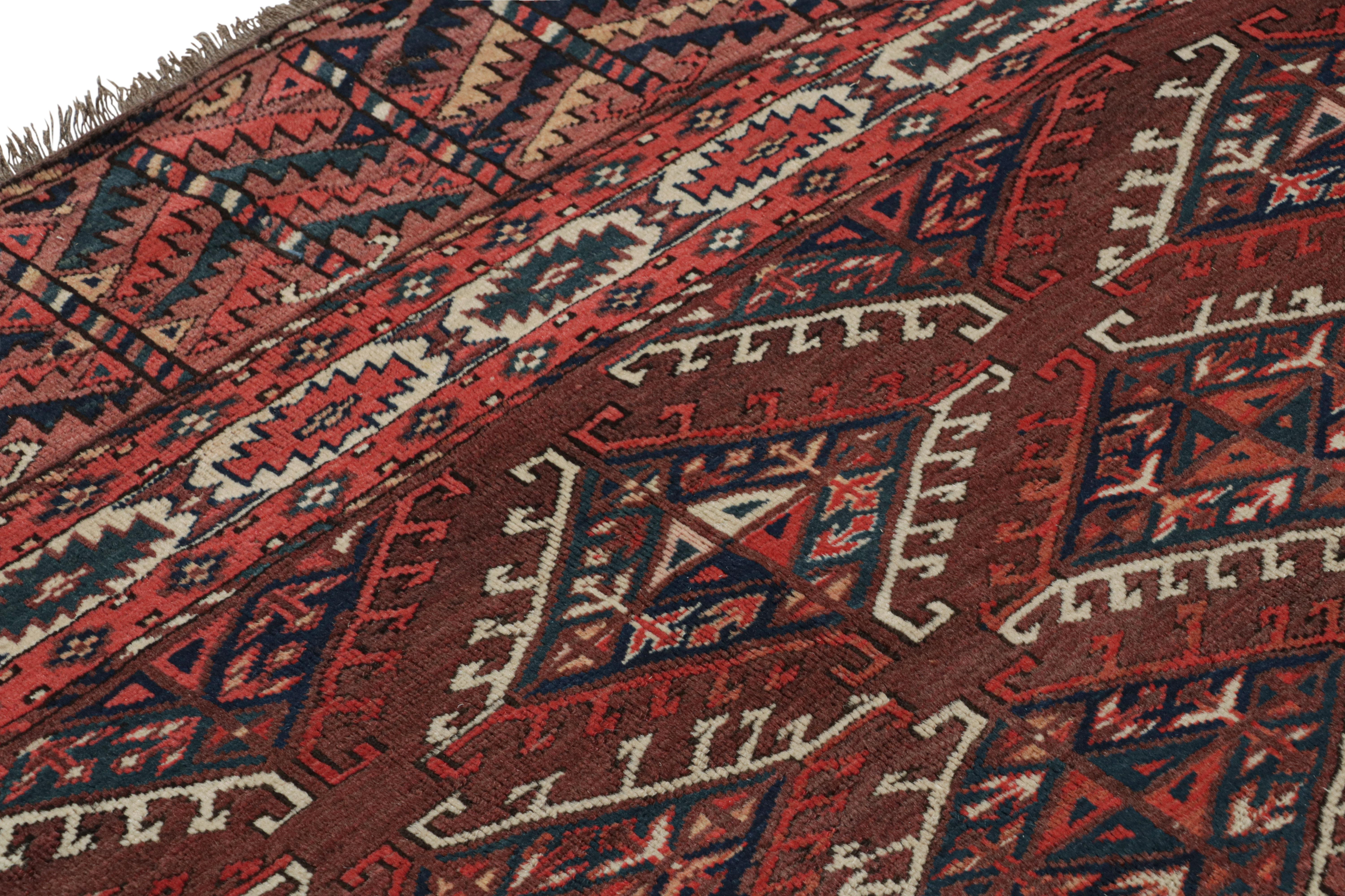 Hand-Knotted Antique Russian Rug in Red, White Tribal Pattern by Rug & Kilim For Sale 1