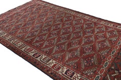 Hand-Knotted Antique Russian Rug in Red, White Tribal Pattern by Rug & Kilim