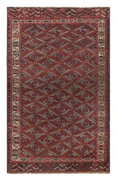 Hand-Knotted Antique Russian Rug in Red, White Tribal Pattern by Rug & Kilim