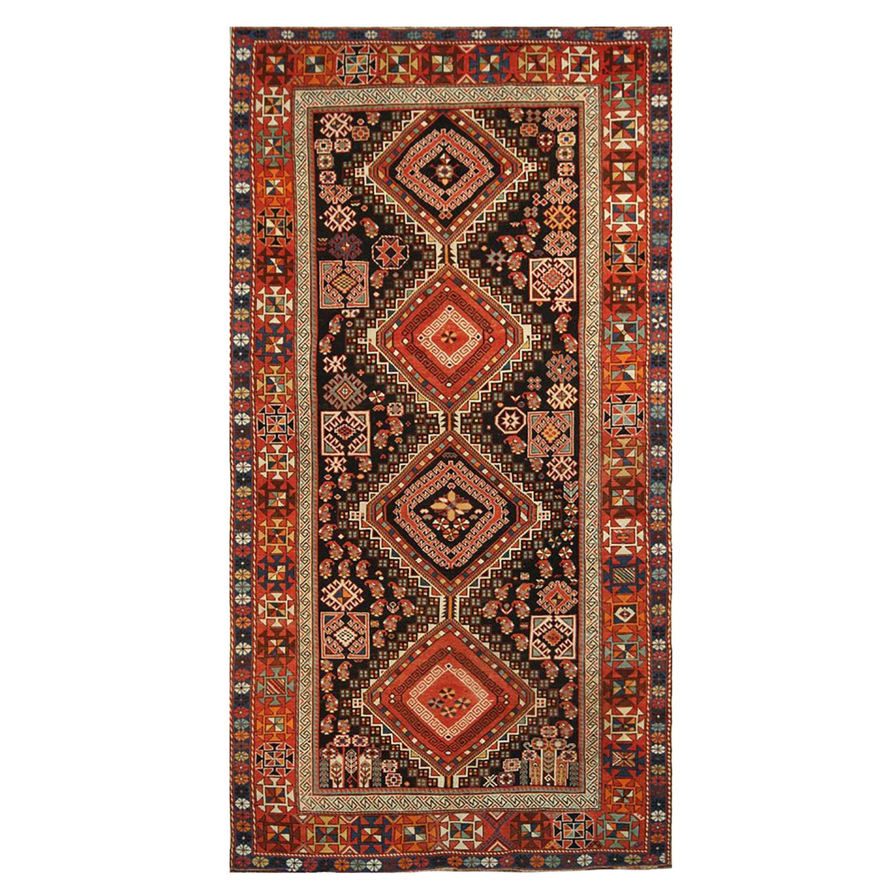 Antique Russian Shirvan Rug in Red, Black, Geometric Pattern by Rug & Kilim For Sale