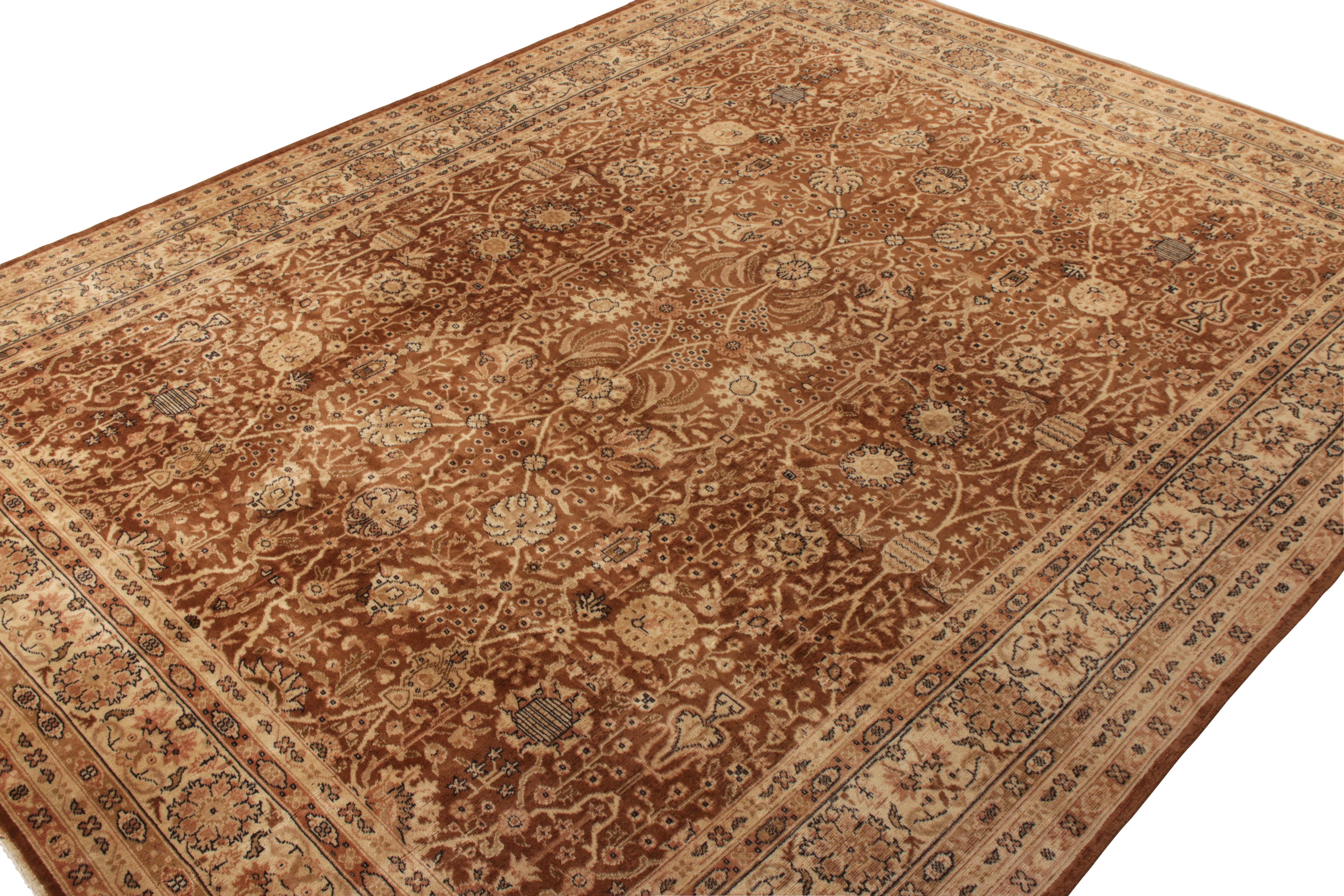 Turkish Hand-Knotted Antique Rug in All over Brown, Beige, Floral Pattern by Rug & Kilim For Sale