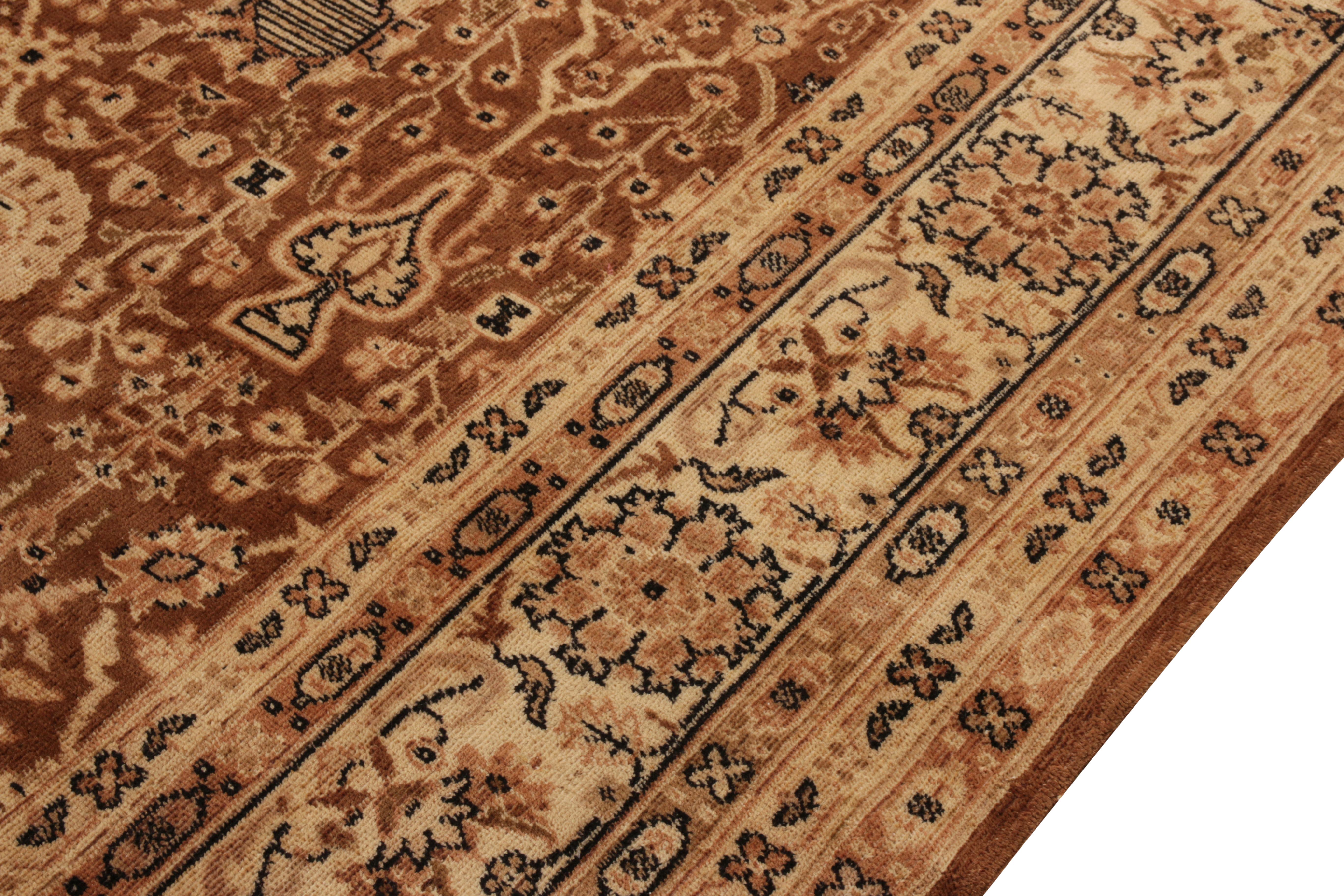 Hand-Knotted Antique Rug in All over Brown, Beige, Floral Pattern by Rug & Kilim In Good Condition For Sale In Long Island City, NY