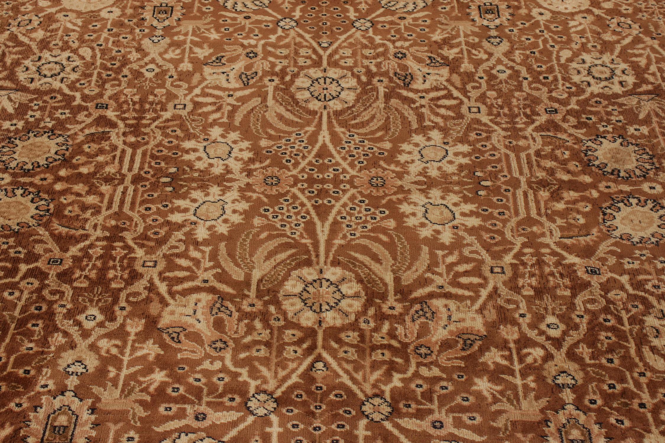 Early 20th Century Hand-Knotted Antique Rug in All over Brown, Beige, Floral Pattern by Rug & Kilim For Sale