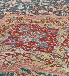Authentic Hand-Knotted Wool Antique Persian Serapi Rug