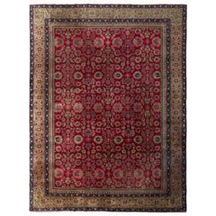 Hand Knotted Antique Sivas Rug in Red and Beige-Brown Floral Pattern