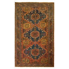 Hand-Knotted Antique Rug in All over Blue, Red, Geometric Pattern by Rug & Kilim