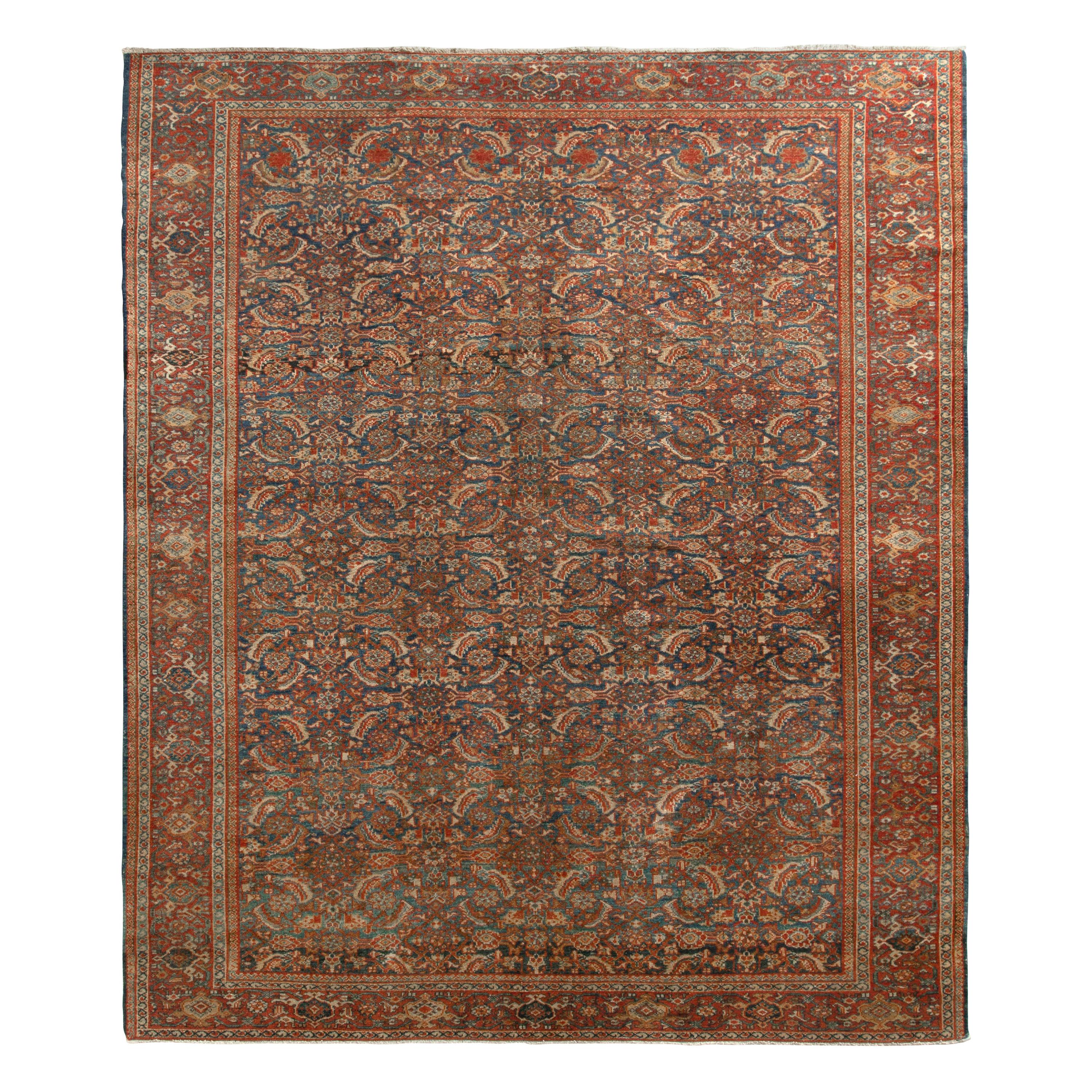 Hand-Knotted Antique Sultanabad Persian rug in Red Floral Pattern by Rug & Kilim For Sale