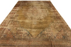 Hand-Knotted Antique Tabriz Persian Rug, Gold and Beige-Brown Medallion Pattern