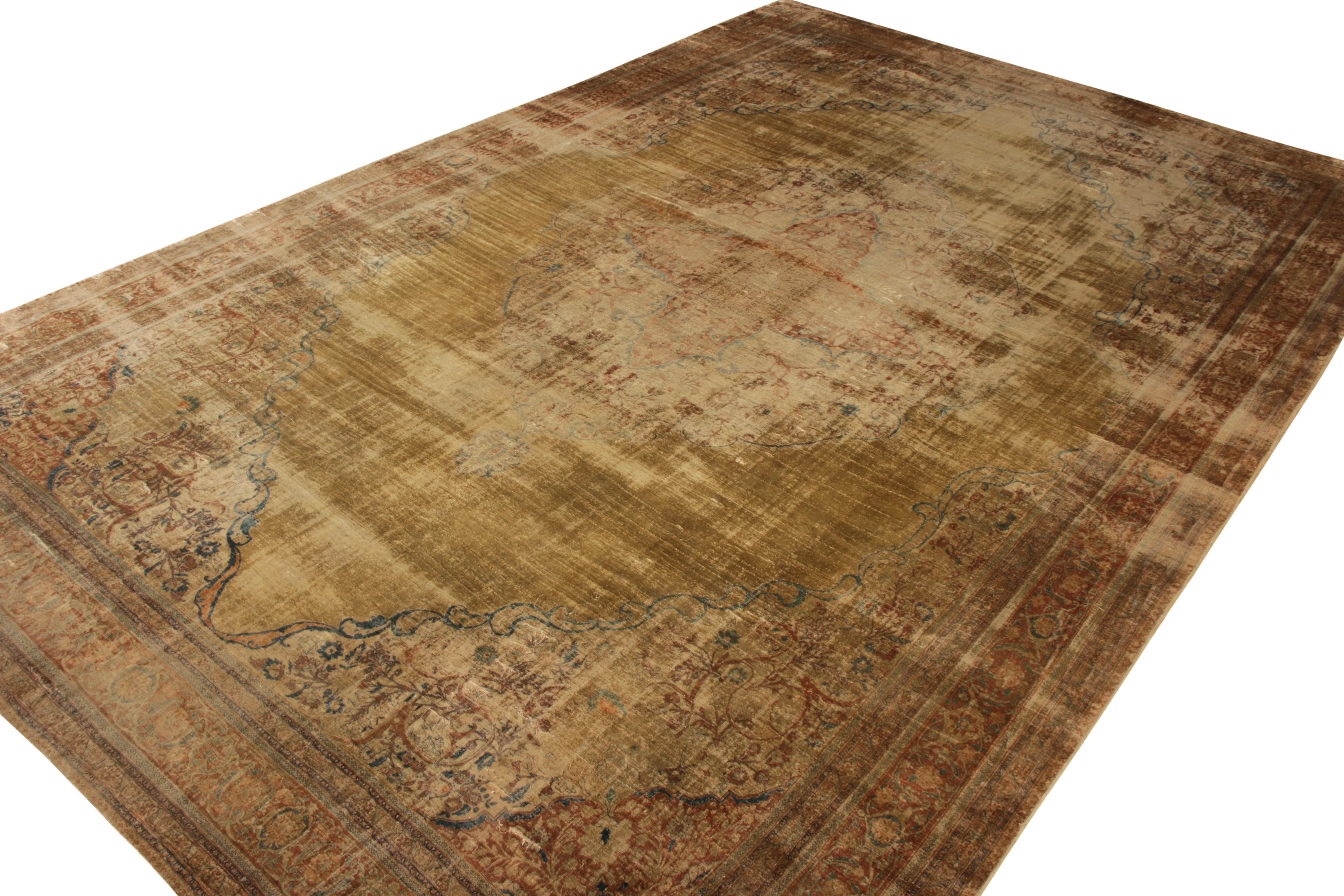 Hand-Knotted Antique Tabriz Persian Rug, Gold and Beige-Brown Medallion Pattern In Excellent Condition For Sale In Long Island City, NY