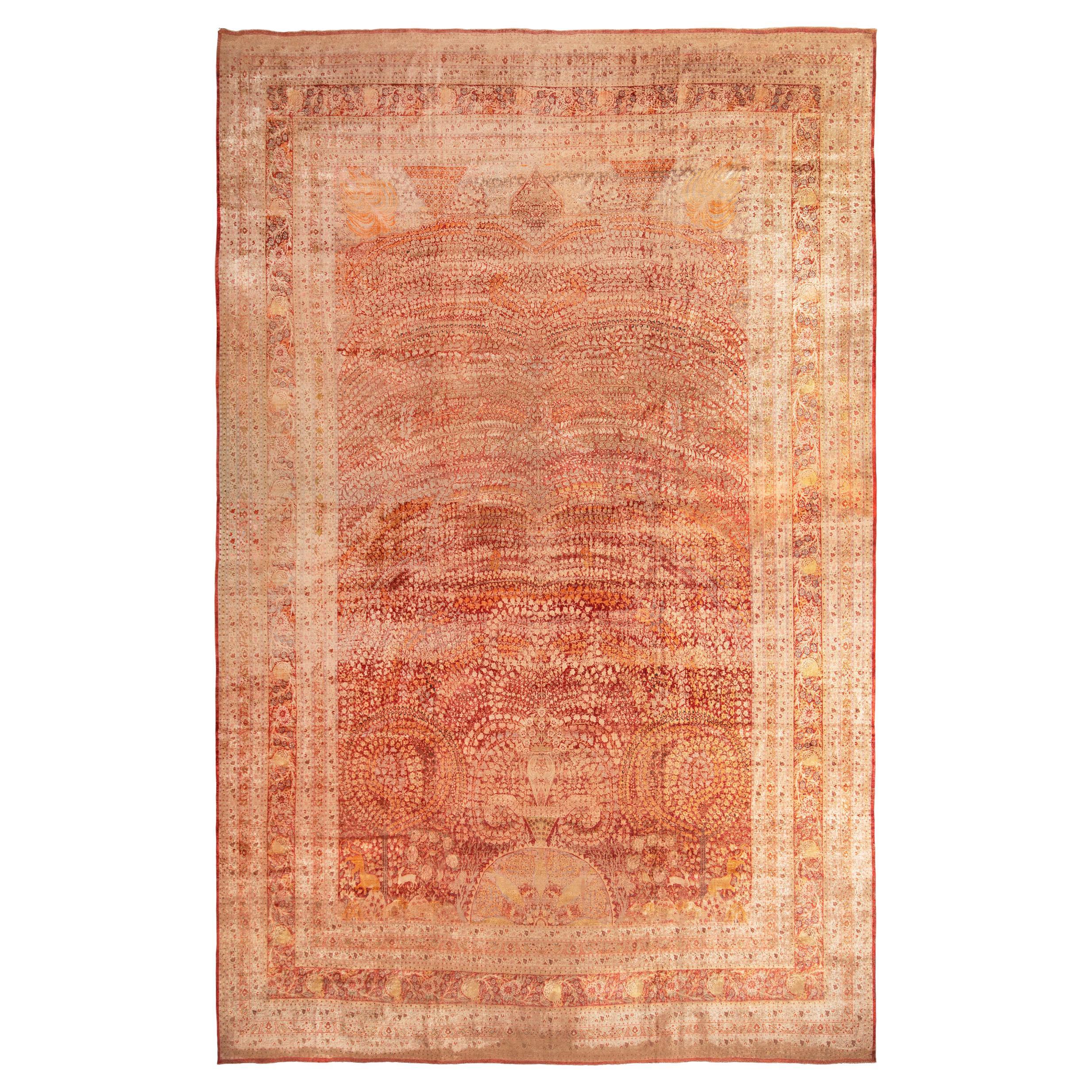 Handgeknüpfter antiker persischer Teppich in Rot und Beige mit Blumenmuster von Teppich & Kelim
