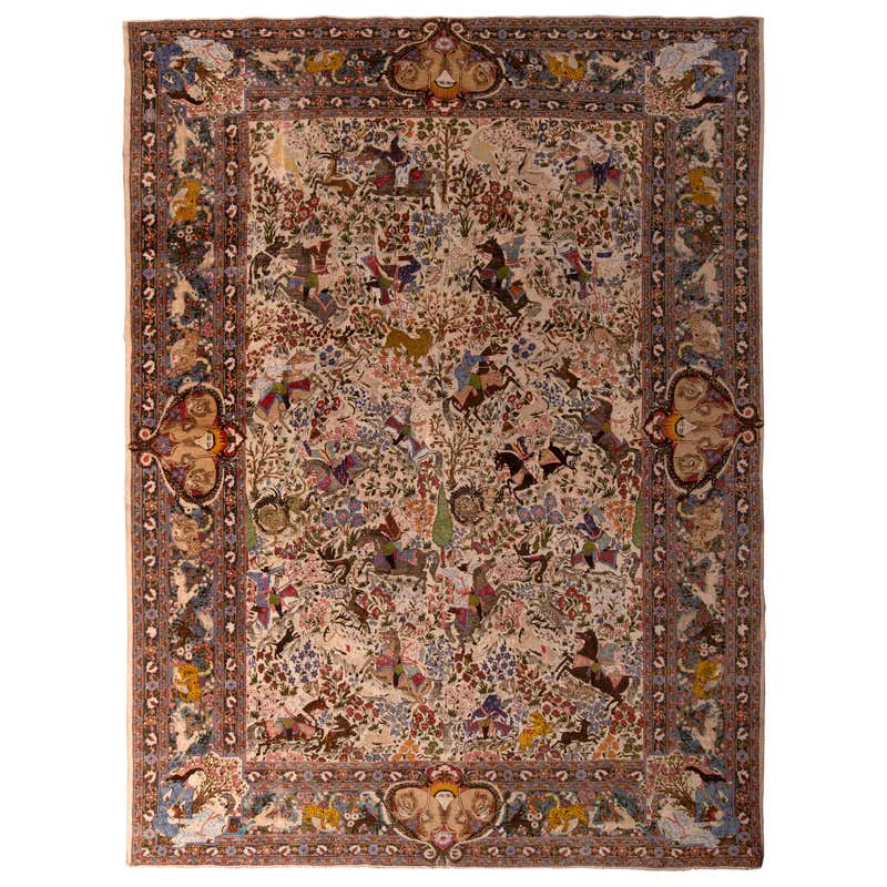 Hand Knotted Antique Tabriz Rug Beige Pictorial All-Over Pattern by Rug ...
