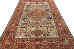 Hand-Knotted Antique Tabriz Style Rug, Red, Beige Pictorial Rug by Rug & Kilim