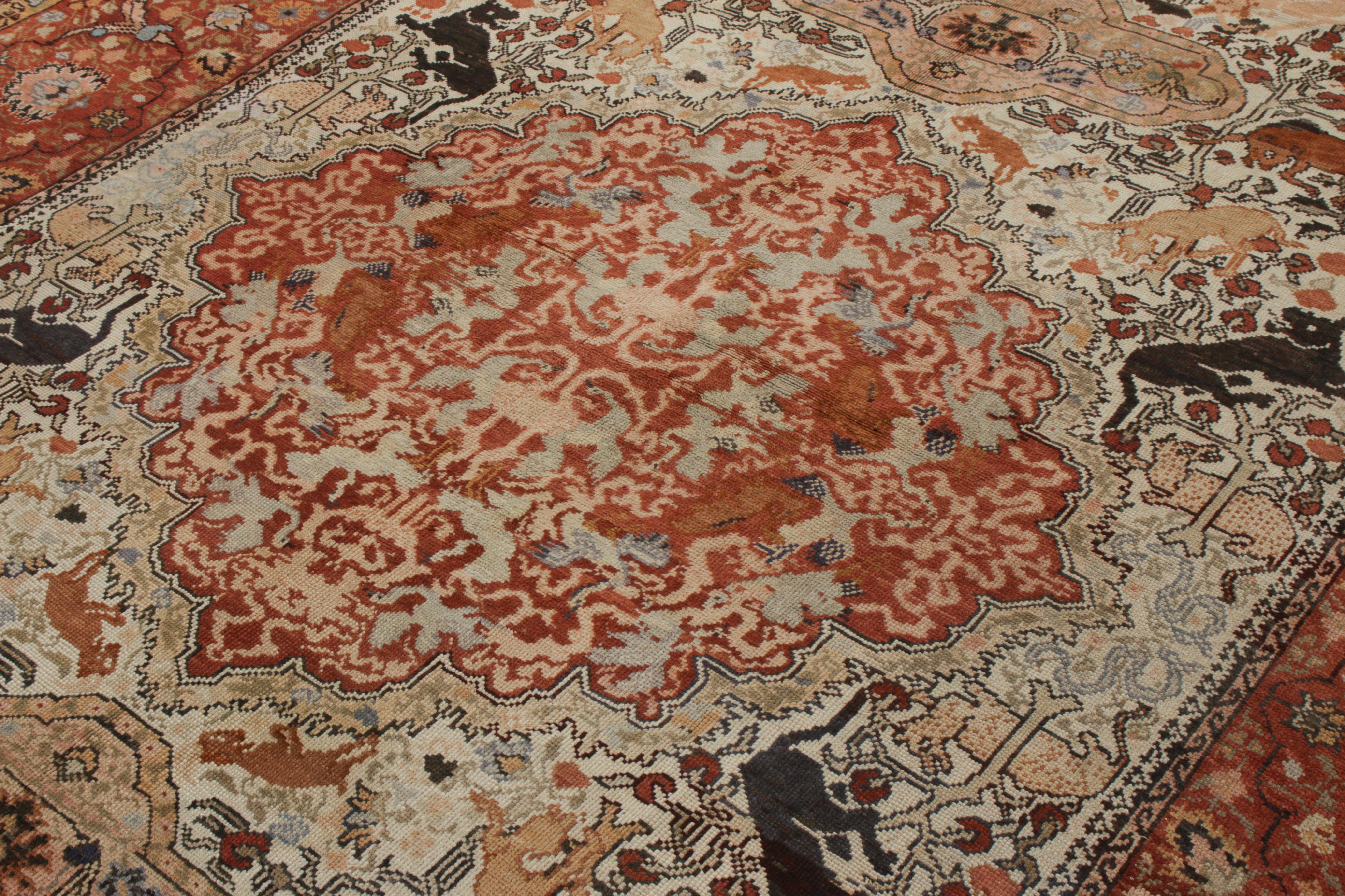 Handgeknüpfter antiker Teppich im Täbris-Stil, rot, beige, malerischer Teppich von Teppich & Kelim (Englisch)