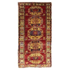 Antique Turkish Kersheihr Medallion Area Runner in Red and Gold 