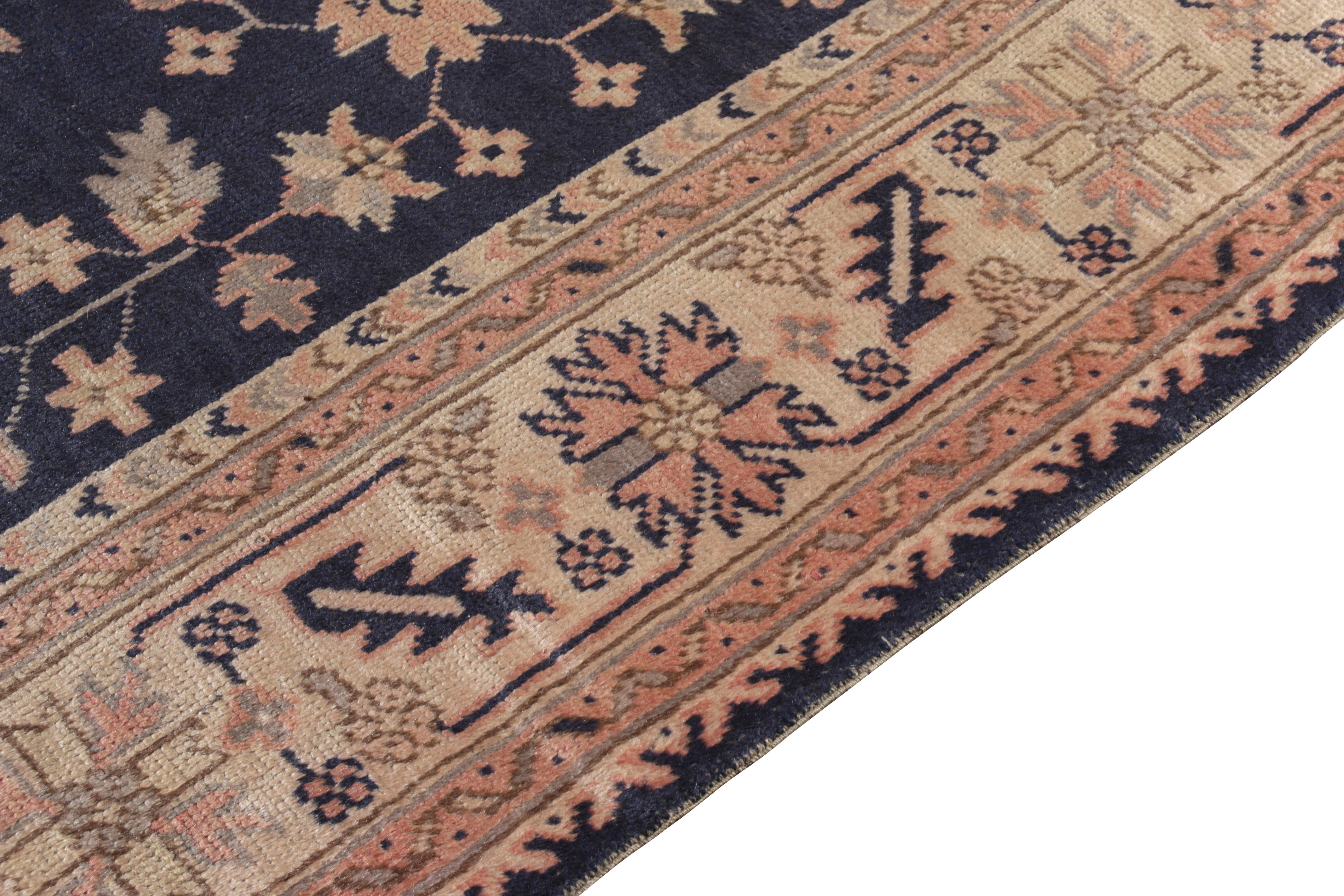 Antique Turkish Oushak Rug in Blue, Pink Medallion Floral Pattern by Rug & Kilim In Good Condition For Sale In Long Island City, NY