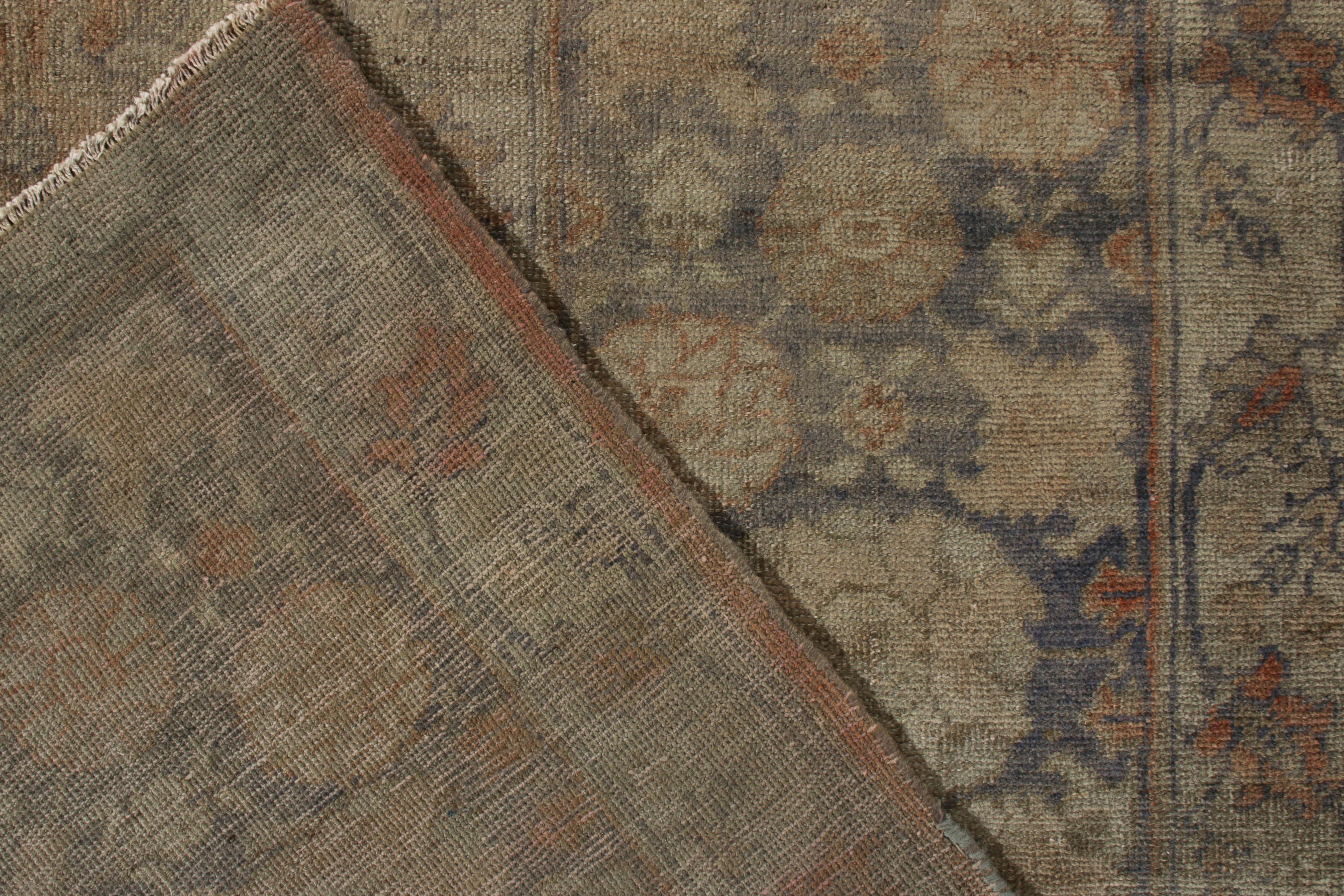 Hand-Knotted Antique Rug in Orange, Blue Border, Beige Floral by Rug & Kilim In Good Condition In Long Island City, NY