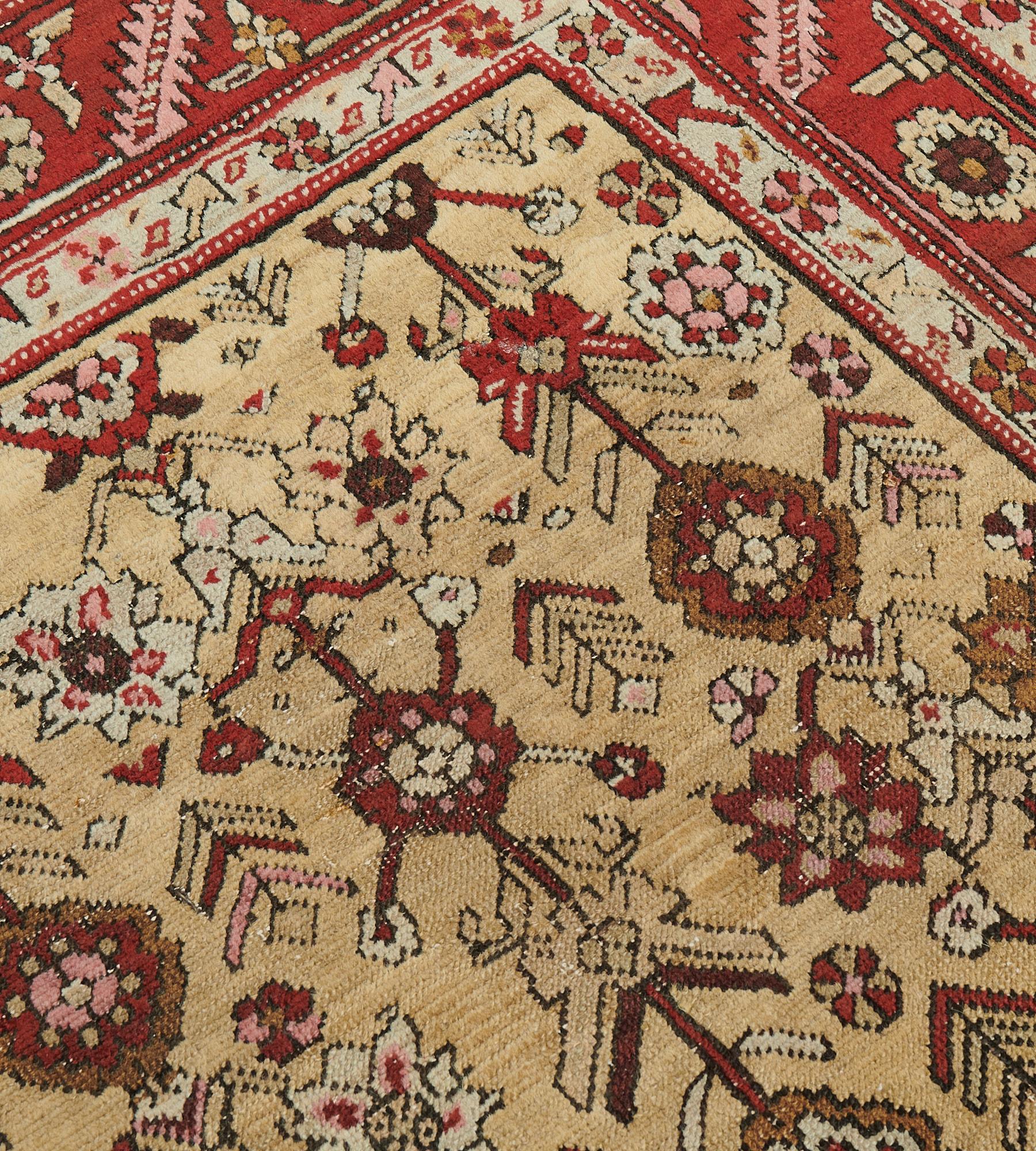 Heriz Serapi Hand-Knotted Antique Wool Floral Persian Heriz Runner For Sale