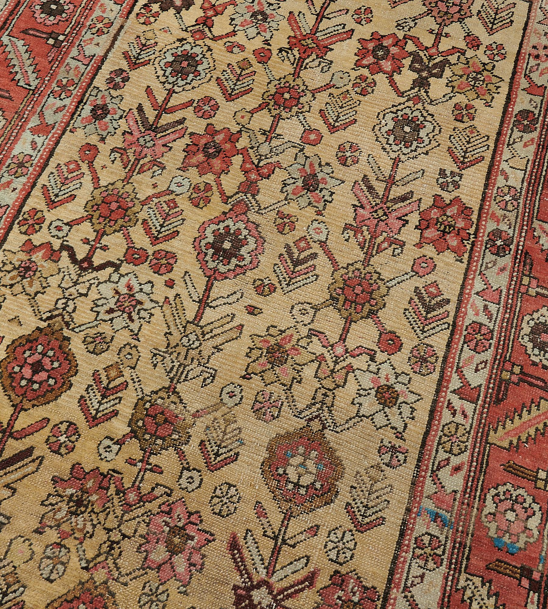 Hand-Knotted Antique Wool Floral Persian Heriz Runner In Good Condition For Sale In West Hollywood, CA