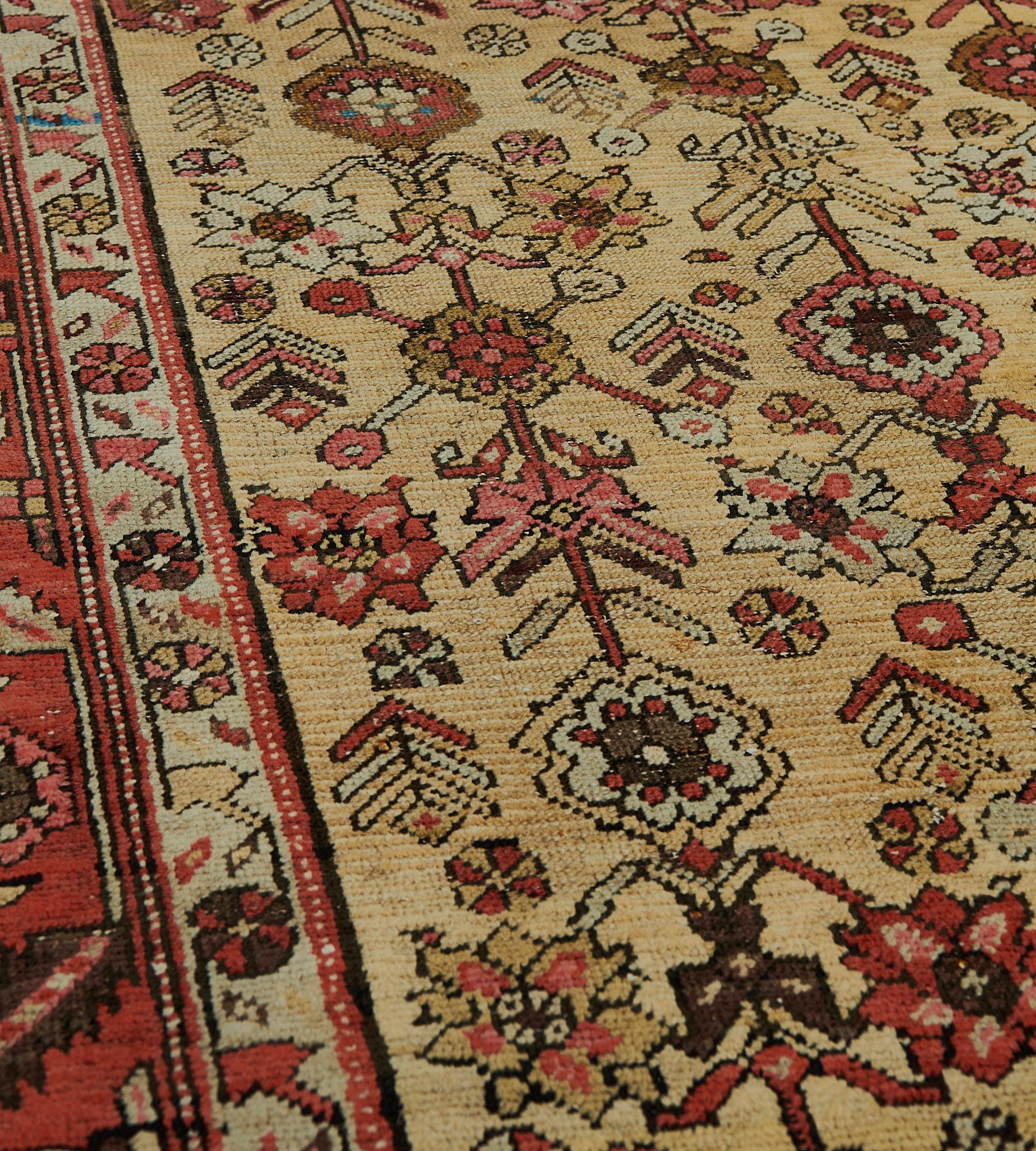 Hand-Knotted Antique Wool Floral Persian Heriz Runner For Sale 1